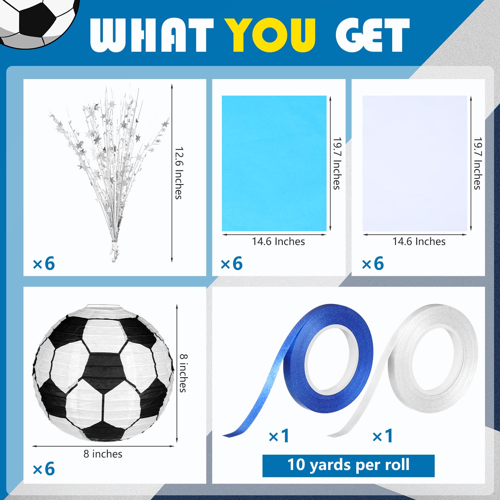 Rossesay Soccer Ball Lantern Centerpieces - 26 Pieces, Blue White, Model XUU-Rossesay-2155, Perfect for Soccer Birthday Party Decorations