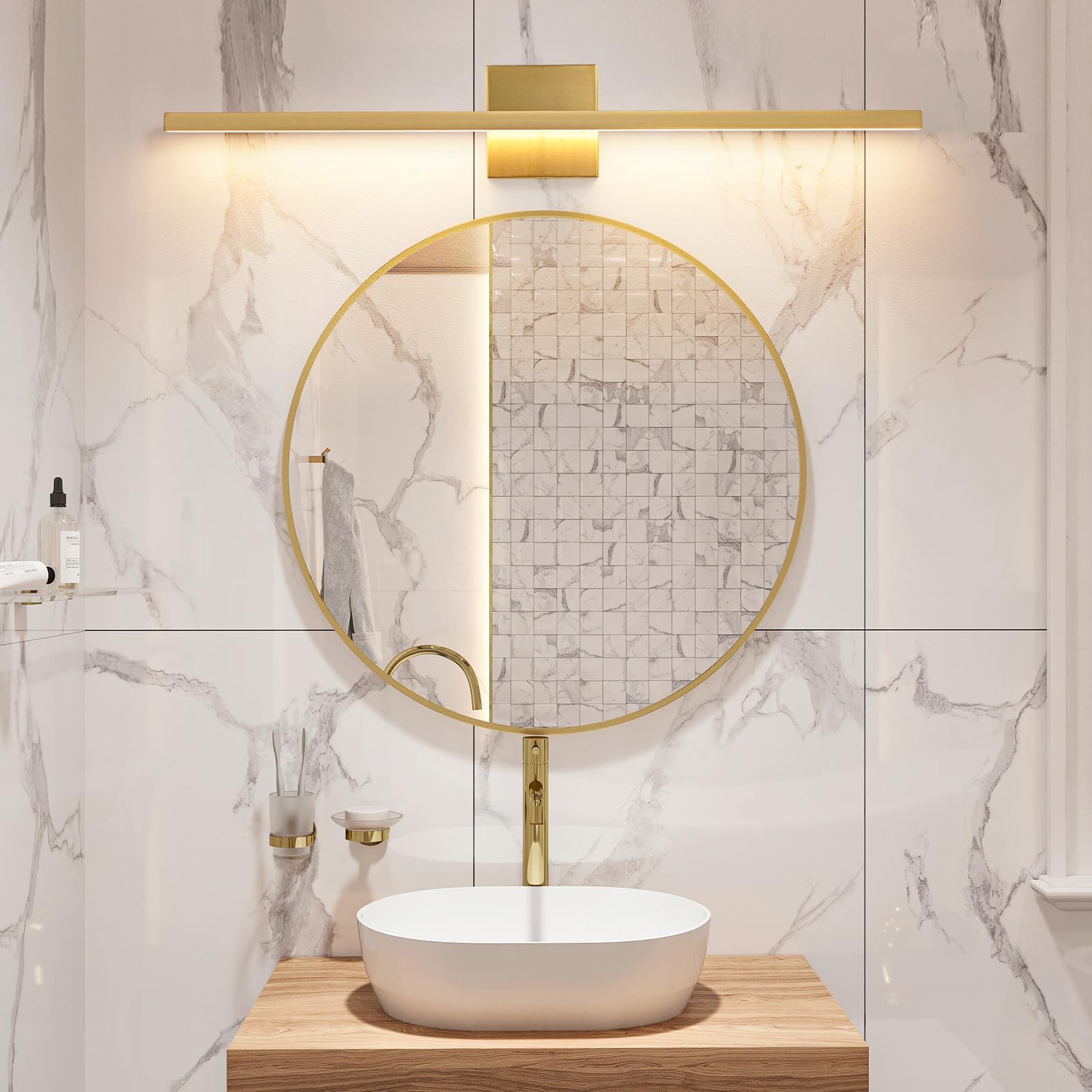 Epinl Gold Bathroom Vanity Lights - 31.5" Brushed Gold LED Wall Sconce, Dimmable, Model 8081WL-5CCT, Metal Fixture for Bathroom/Bedroom