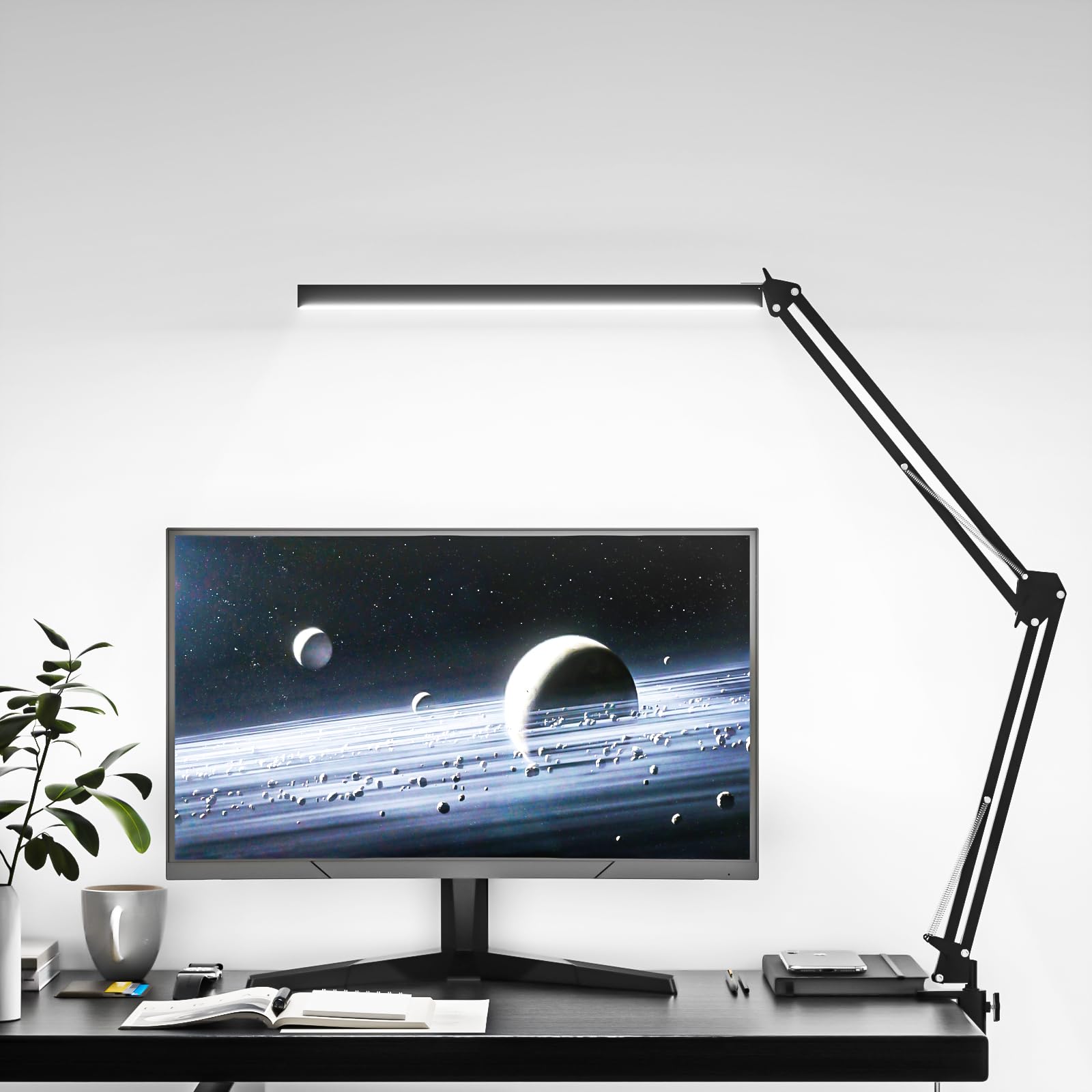 BZBRLZ LED Desk Lamp, Dimmable with 3 Color Modes, 10 Brightness Levels, Metal, Black, Model QR-01