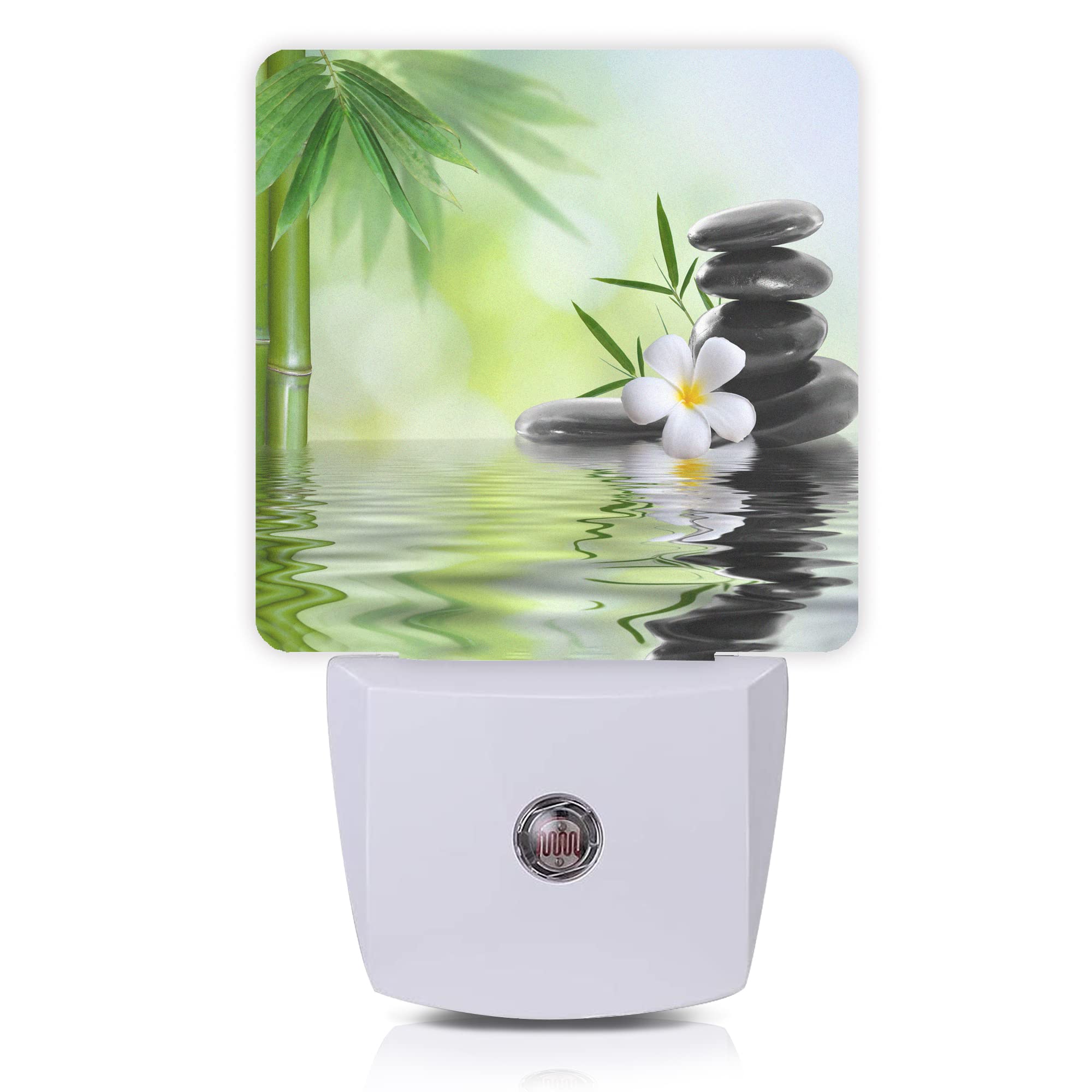 Smoaffly LED Night Light - Zen Stones Bamboo Tree Jasmine Flower, Plug-in Auto Sensor, Dusk-to-Dawn Lamp for Nursery and Home Decor