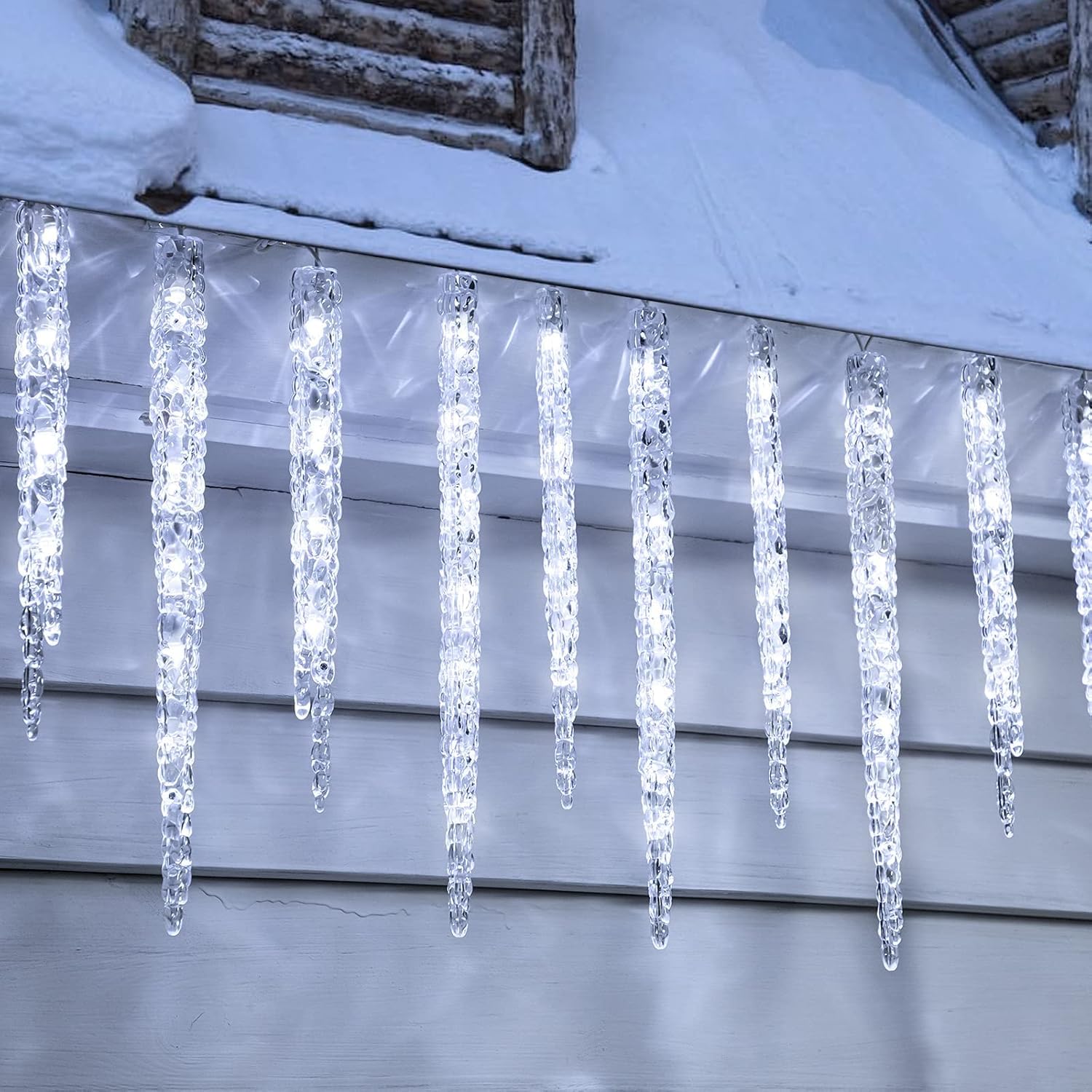 Minetom Christmas Icicle Lights 200 LED 40 Tubes Cool White Connectable Waterproof Model 39416