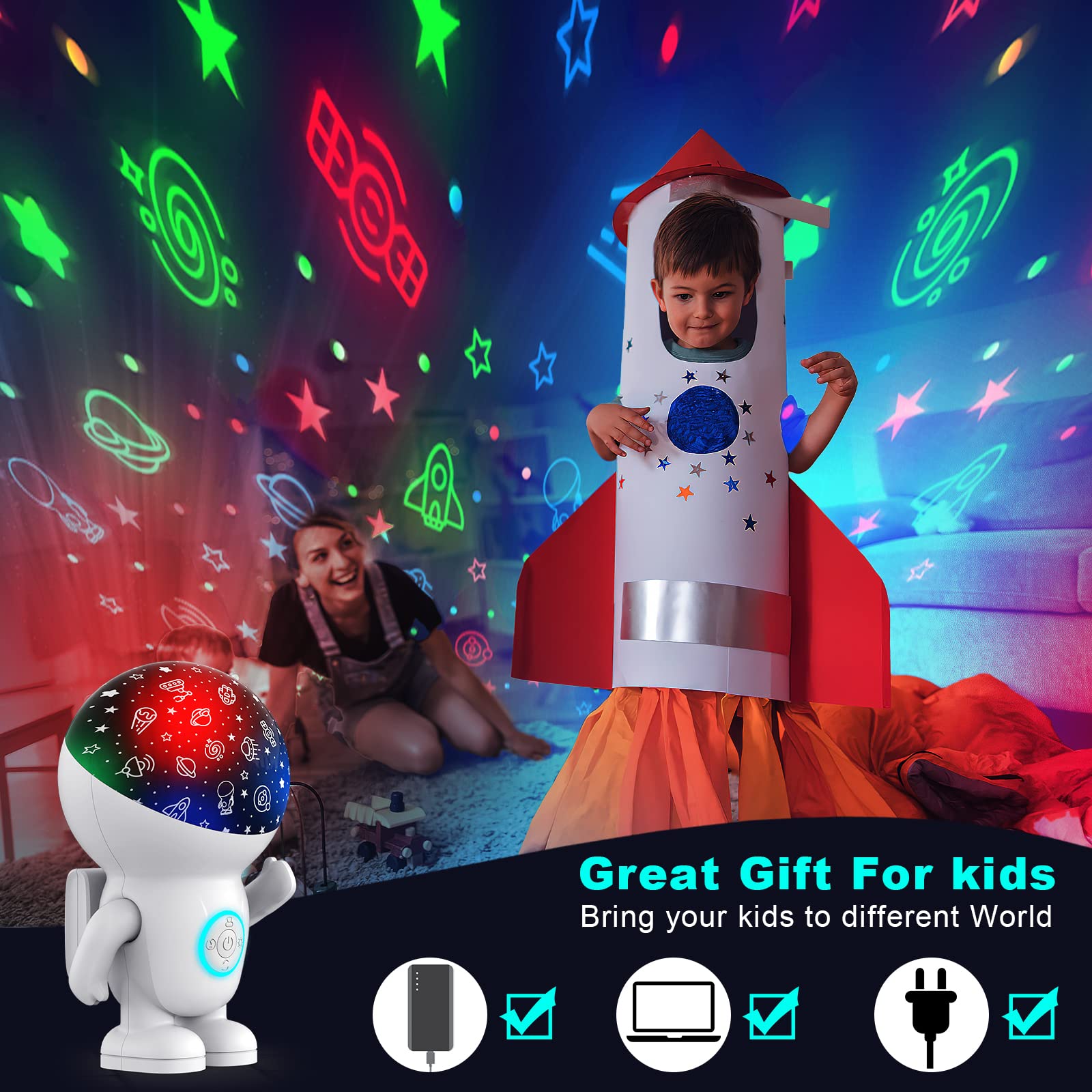 GiieeGii Astronaut Star Projector - Timer, Remote, Adjustable Brightness, 360? Rotation, White, Model JQ-001a
