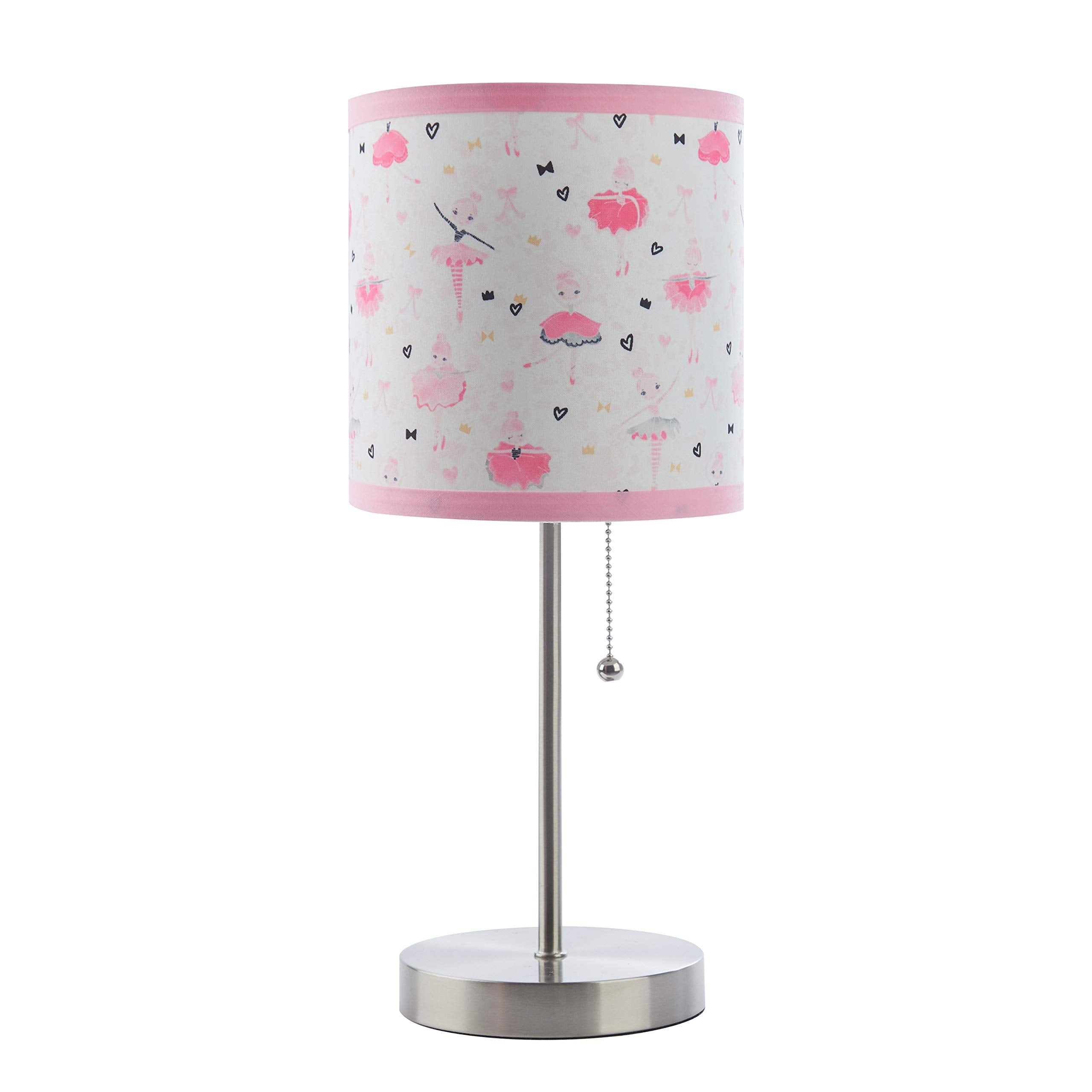 Heritage Kids Pink Ballerina Printed Linen Shade Stick Table Lamp - Metal Design