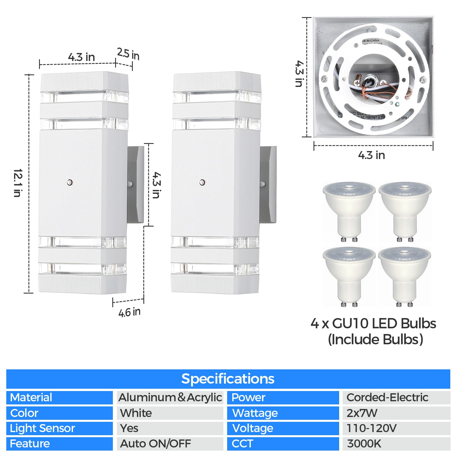 Dariisi Dusk To Dawn Outdoor Wall Lights 2 Pack, Up And Down Porch Lights Outdoor White Wall Light Fixture, Waterproof Exterior