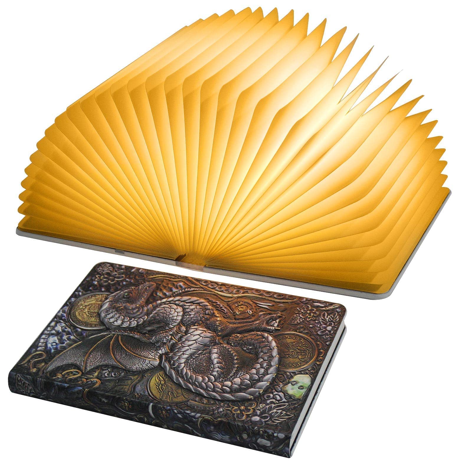 QXMGCBOK Folding Book Lamp Dragon Night Light, Portable Bedside Light (3 Colors) - Gift for Readers & Teens