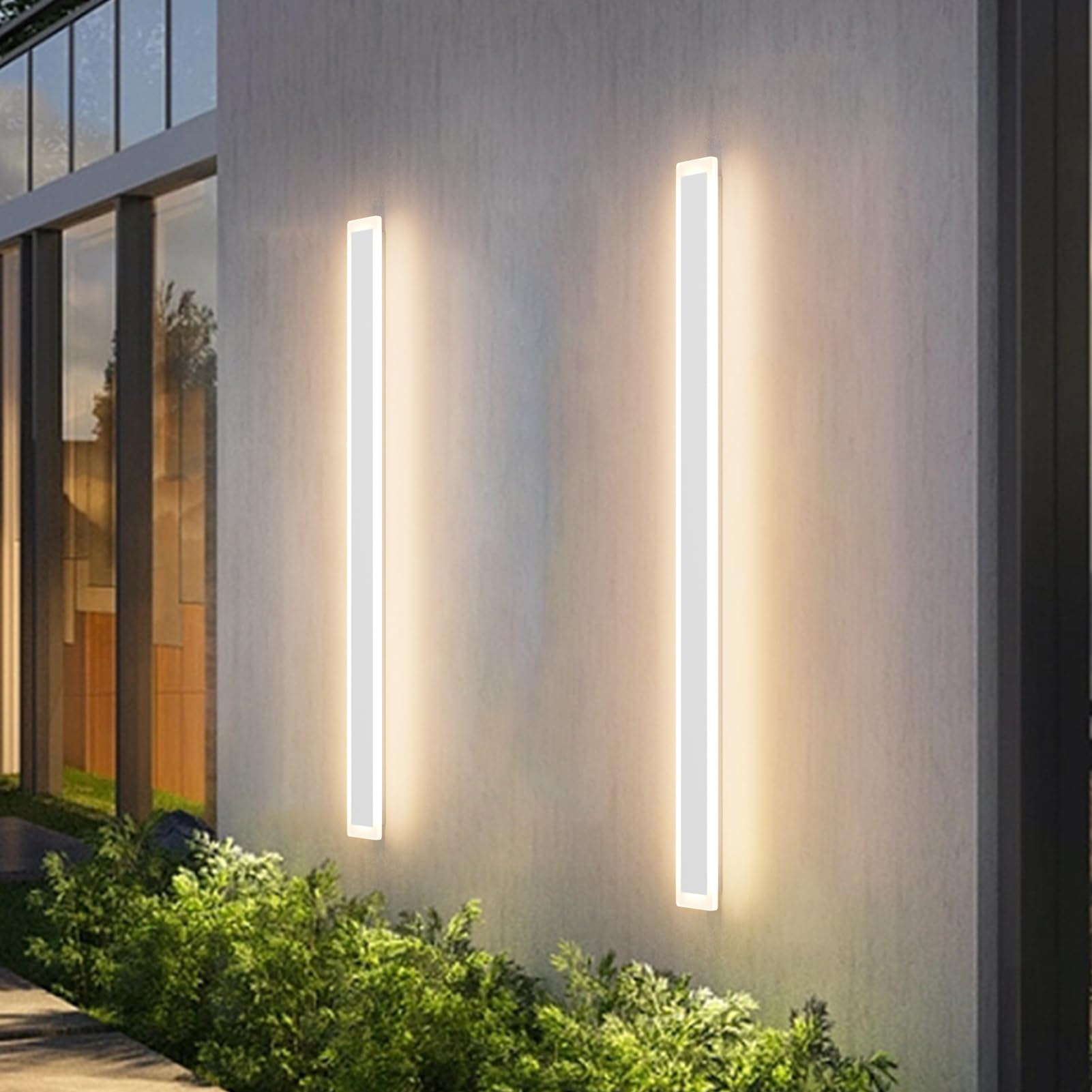 Outdoor Lights 2 Pack,Modern Outdoor Wall Light Fixture Long Strip White Led Wall Sconces Ip65 Anti Rust Warm Light 3000K Exteri