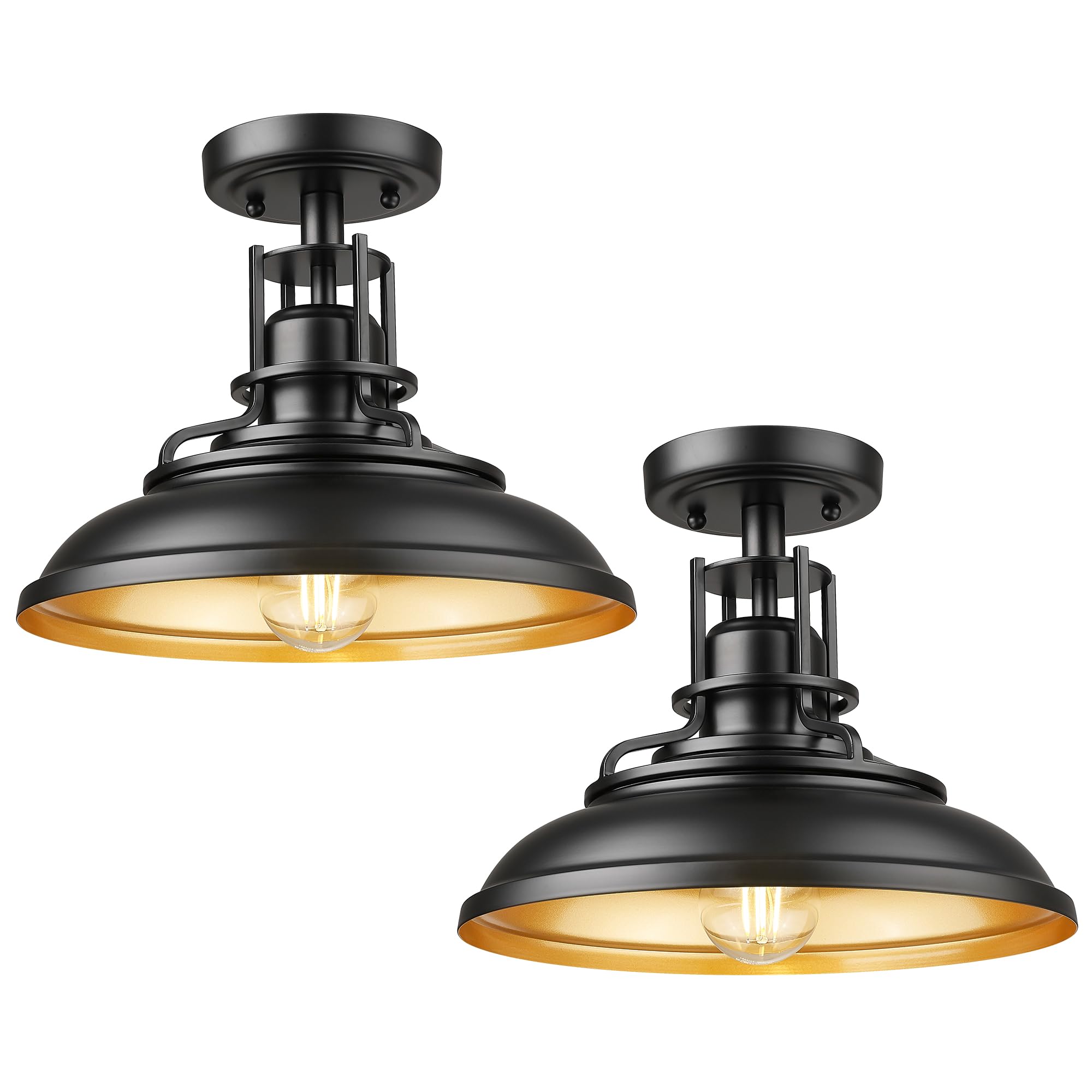 Femila Industrial Semi Flush Mount Ceiling Light  12 Farmhouse Front Porch Ceiling Lighting Fixture  2 Pack Outdoor Flush Mount Porch Light For Entryway  Hallway  Kitchen  4Fy15-F-2Pk Bk-1