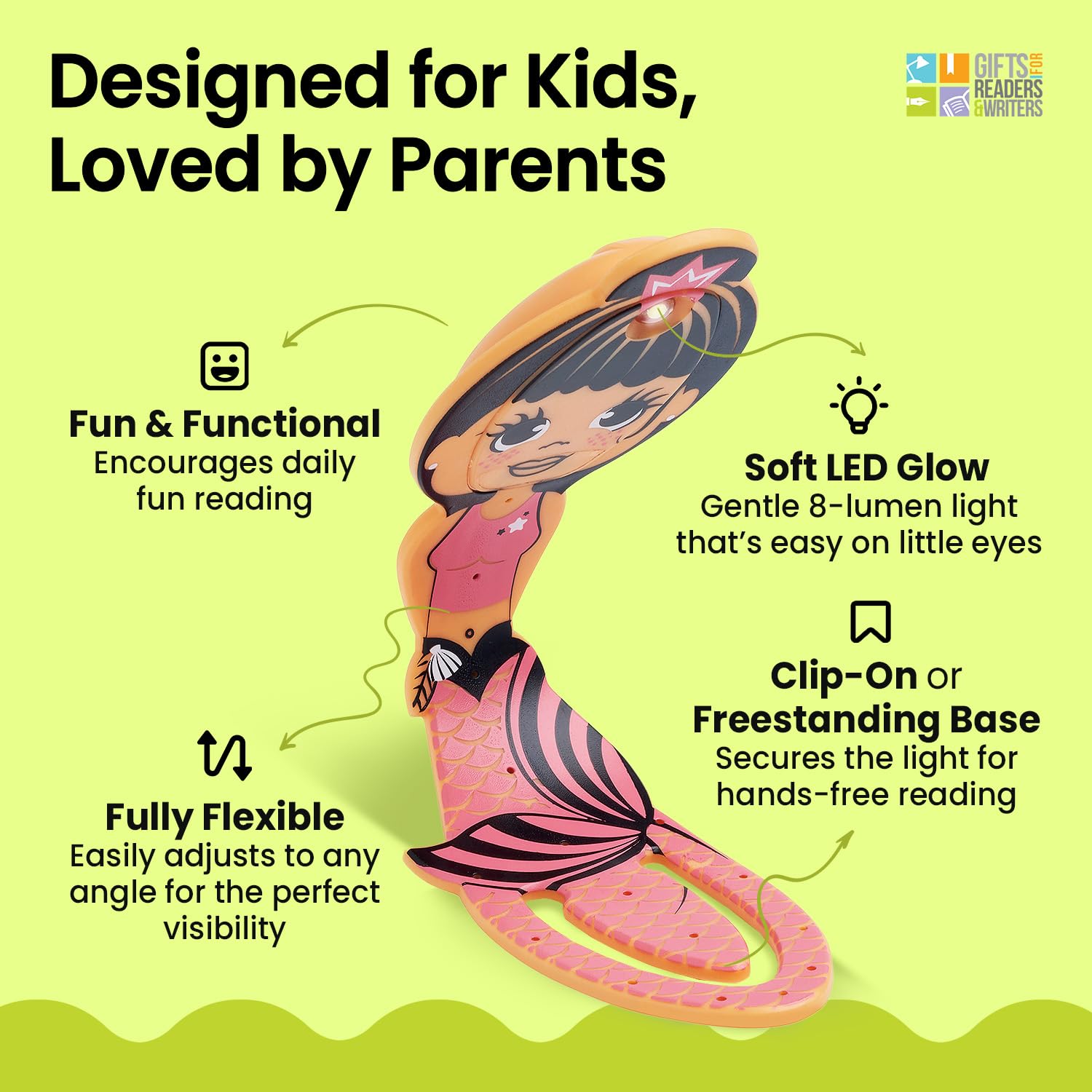 Gifts for Readers & Writers Bookmark Reading Light Mermaid Pink - 2in1 Clip On Bookmark Kids Light for Reading in Bed, Travel Cu