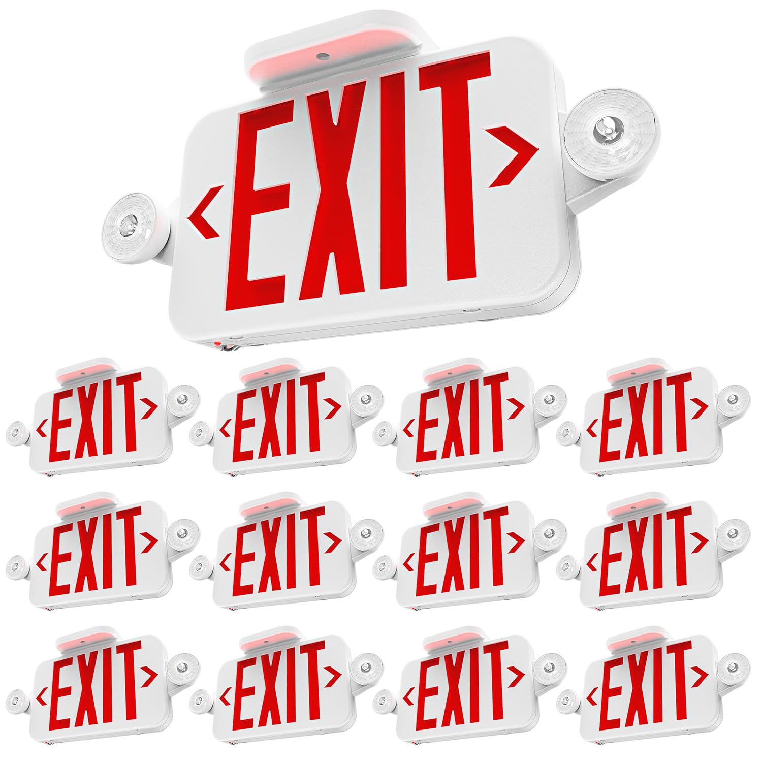 Sunco 12 Pack LED Exit Sign With Emergency Lights, Red, Two Mini Adjustable Lights, 94V-0 Fire Resistant, Backup Battery, 2.3W 6