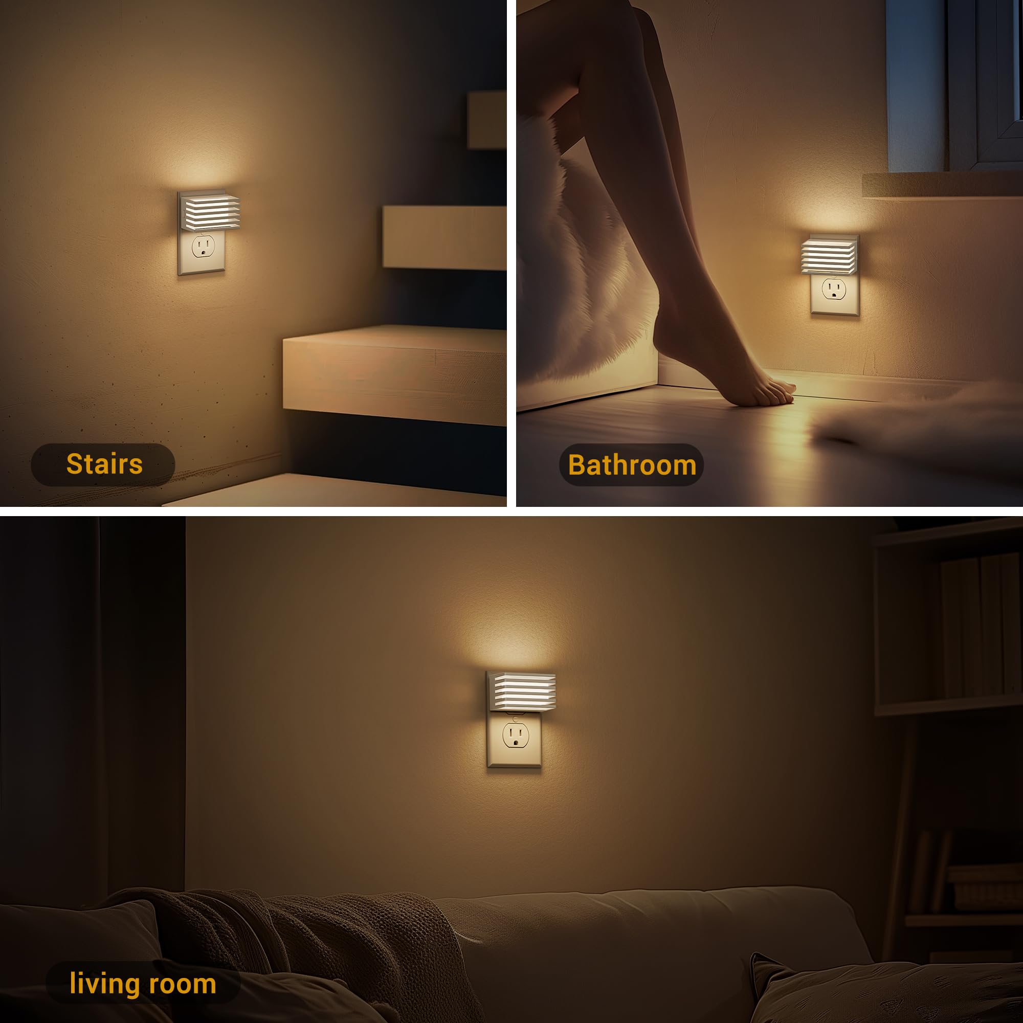 JandCase LED Night Light with Dusk to Dawn Sensor, Dimmable, 3000K Soft White, Warm - White Shade, 2 Pack for Bedroom & Bathroom