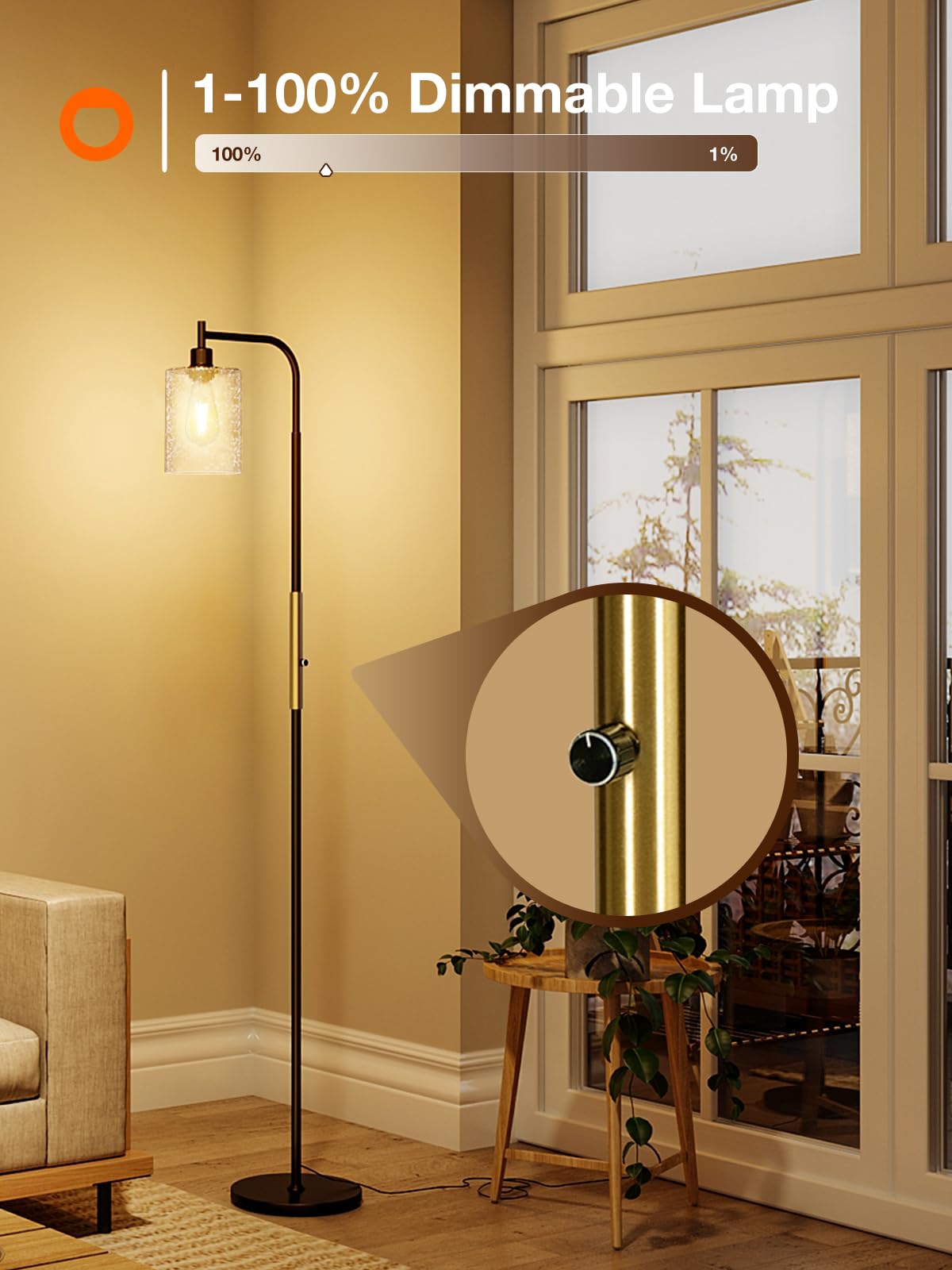 Addlon Floor Lamps For Living Room With Seeded Glass Shade, Dimmable Floor Lamp Industrial Lamp With Bright Led Bulb, Standing L