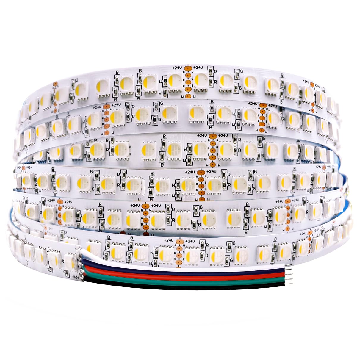 SLL HUT 24V High Density RGBW LED Band Lights 600 LEDs  5m/16.4ft Brightest CRI 90+ 6000K White RGB Cuttable Bendable Flex LED Ribbon Lights Color-Changing 12mm Width (RGB+6000K  IP20 White PCB)