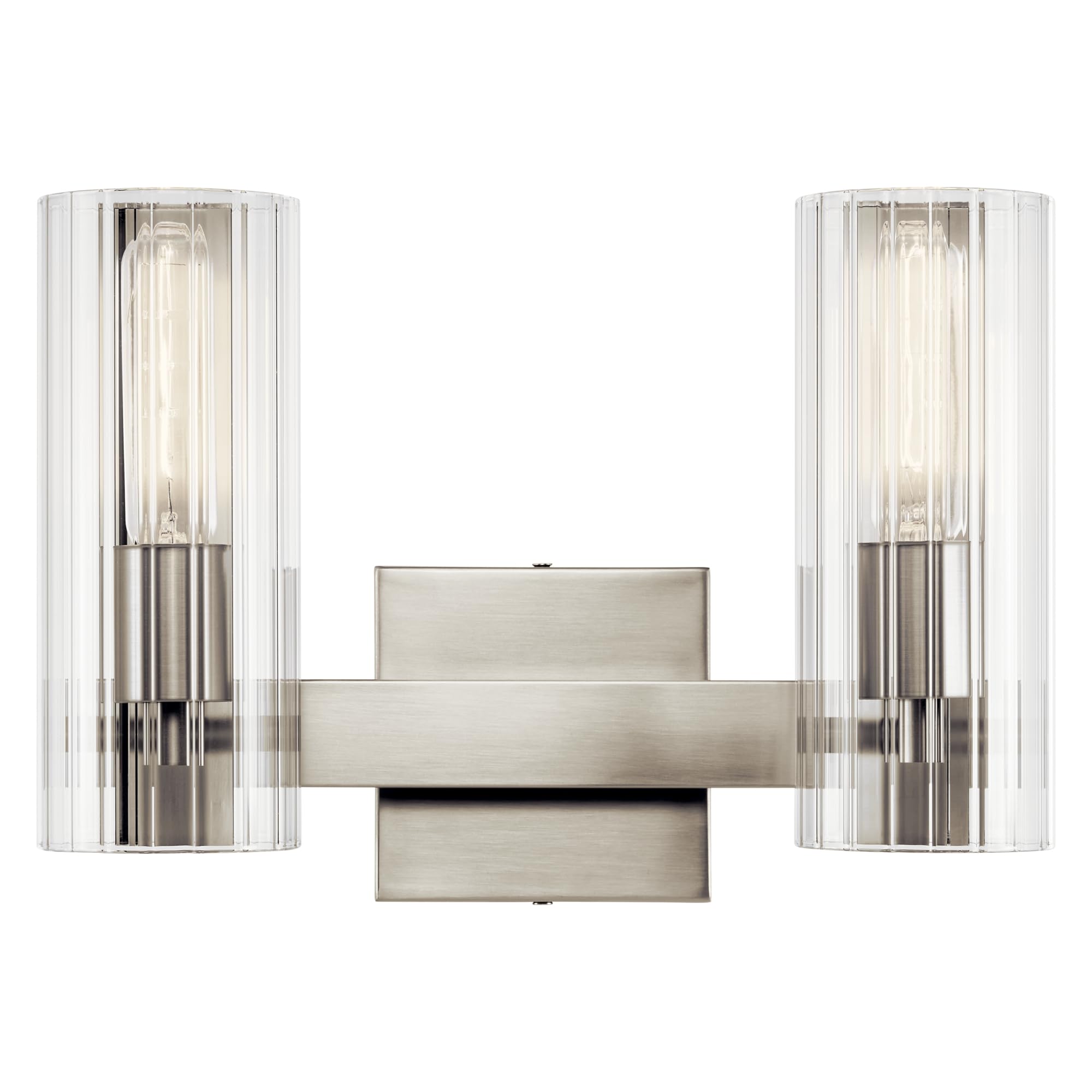 KICHLER Jemsa 2 Light Vanity, Modern Light with Clear Fluted Glass in Brushed Nickel for Bathroom or Powder Room (9.75 x 13.75),