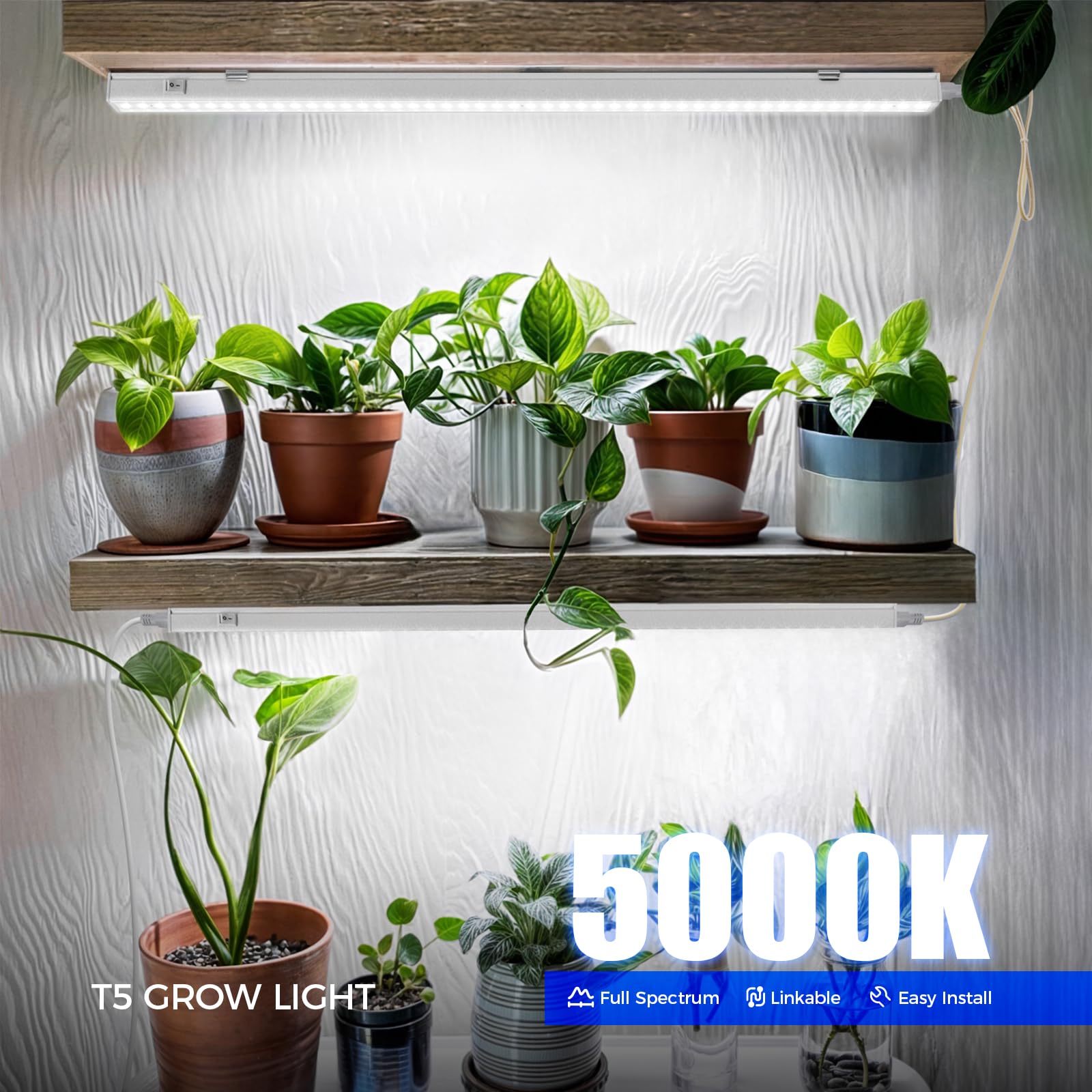 Barrina T5 Grow Lights 2FT 40W LED, Linkable Indoor Plant Lamp, White Cover, 5000K, 4 Pack