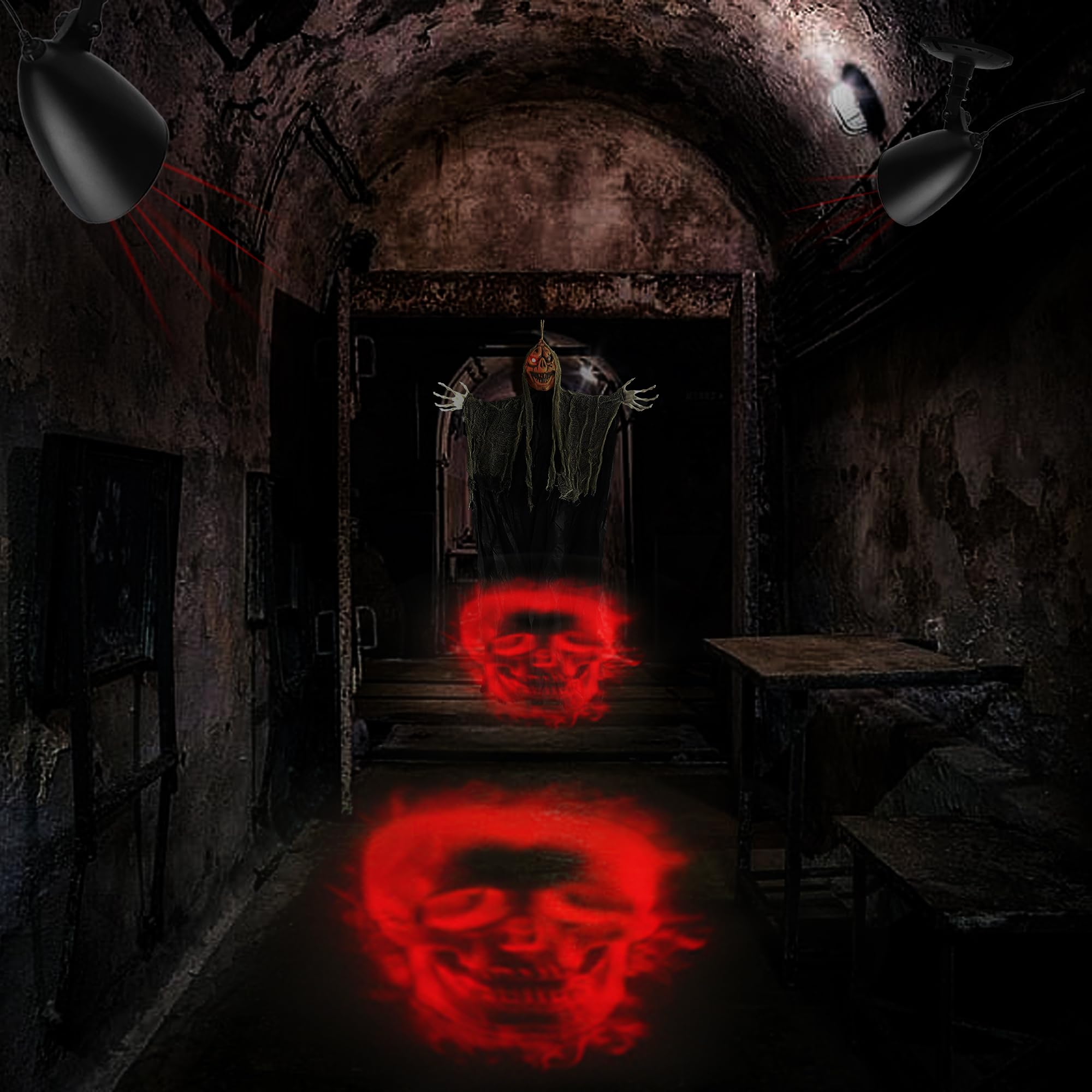 Halloween Projector Lights Outdoor Indoor - 3D Dynamic Red Skull Projector Decorations Lights With Timer  Waterproof Halloween Light For Wall  Window  Ground  Roof  Cemetery  Holiday Decor