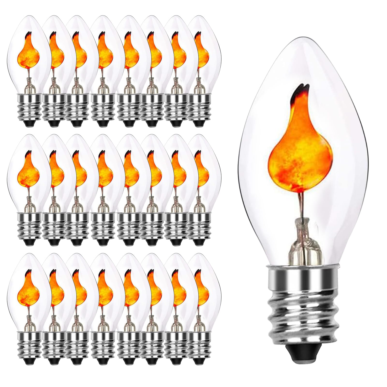 Bokoiuu C7/E12 Base Christmas Flicker Flame Bulbs, 25 Pack C7 Clear Flame Replacement Bulbs, C7 Christmas Light Bulbs For Home P
