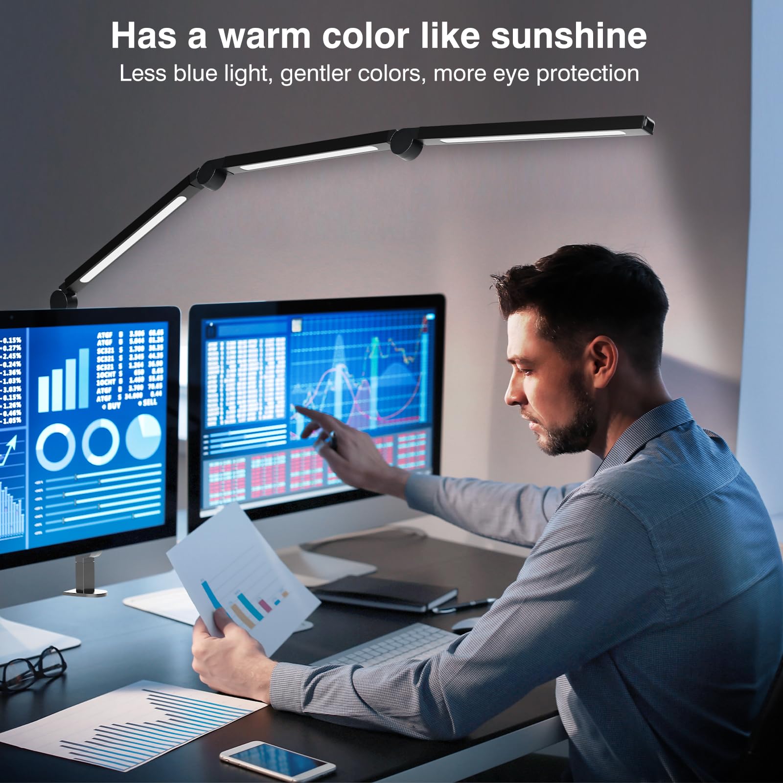 Led Desk Lamp With Clamp,Adjustable Swing Arm Desk Lamps For Home Office,Dimmable Tempering Eye Care Desk Light,Bright Modern Le