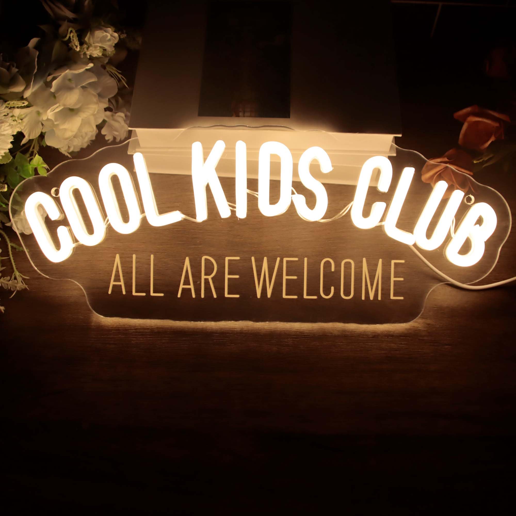 Dracey Neon Sign - Cool Kids Club LED Light, Dimmable, Handmade, 6.1x15.7in, White, Ideal for Baby Room and Playroom Decor