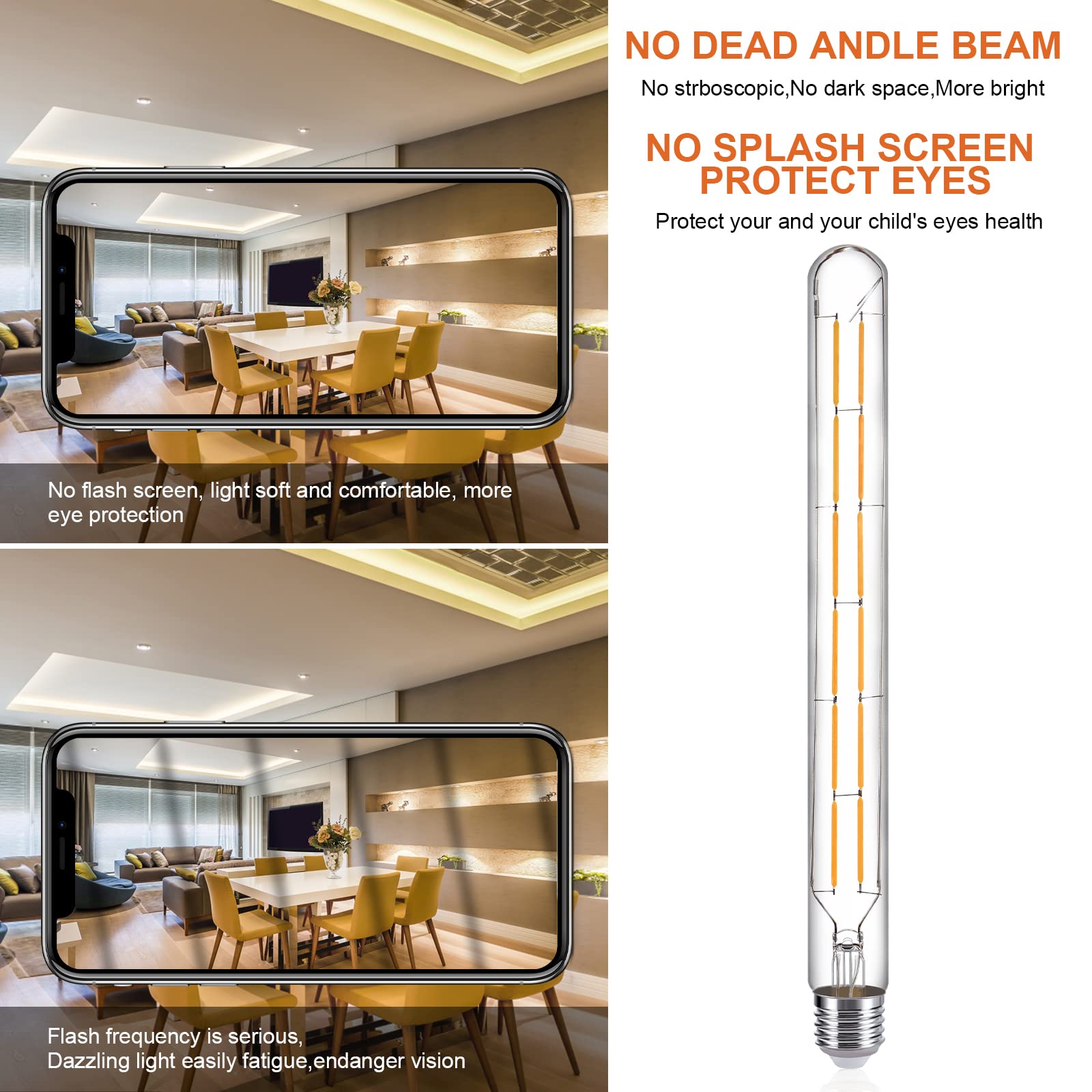 Tianshq Led Tube Bulbs,T10 Tubular Edison Style Led Filament Bulb, 12W Dimmable Antique Led Bulb,E26 Base,Clear Glass,Warm White