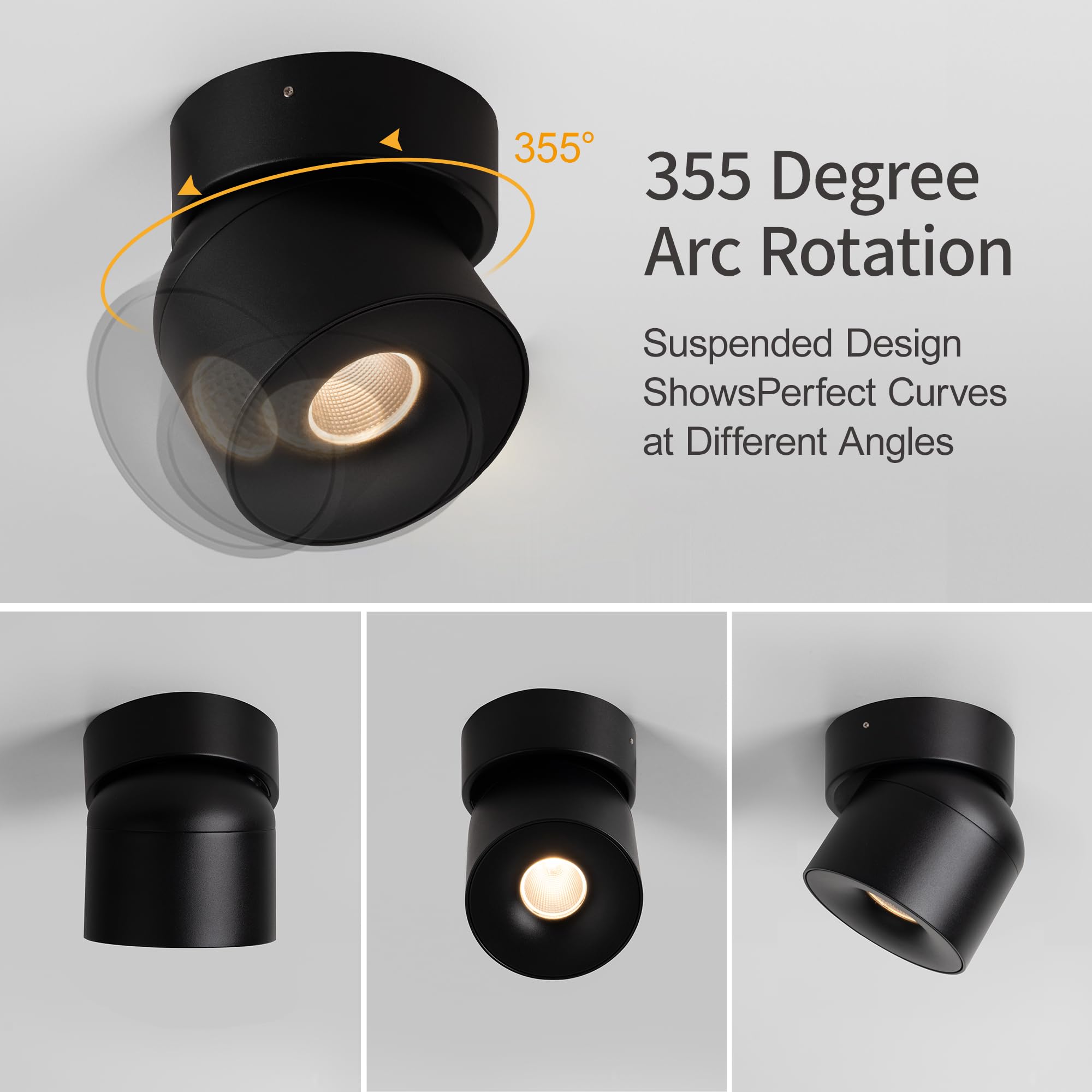 Aisilan Ceiling Spot Lights Indoor  15W Modern Led Spotlight 350 Directional Accent Lighting  Dimmabel Spotlight Fixtures For Picture Panting Living Room Bedroom Mural 3000K  Cri 97  Black