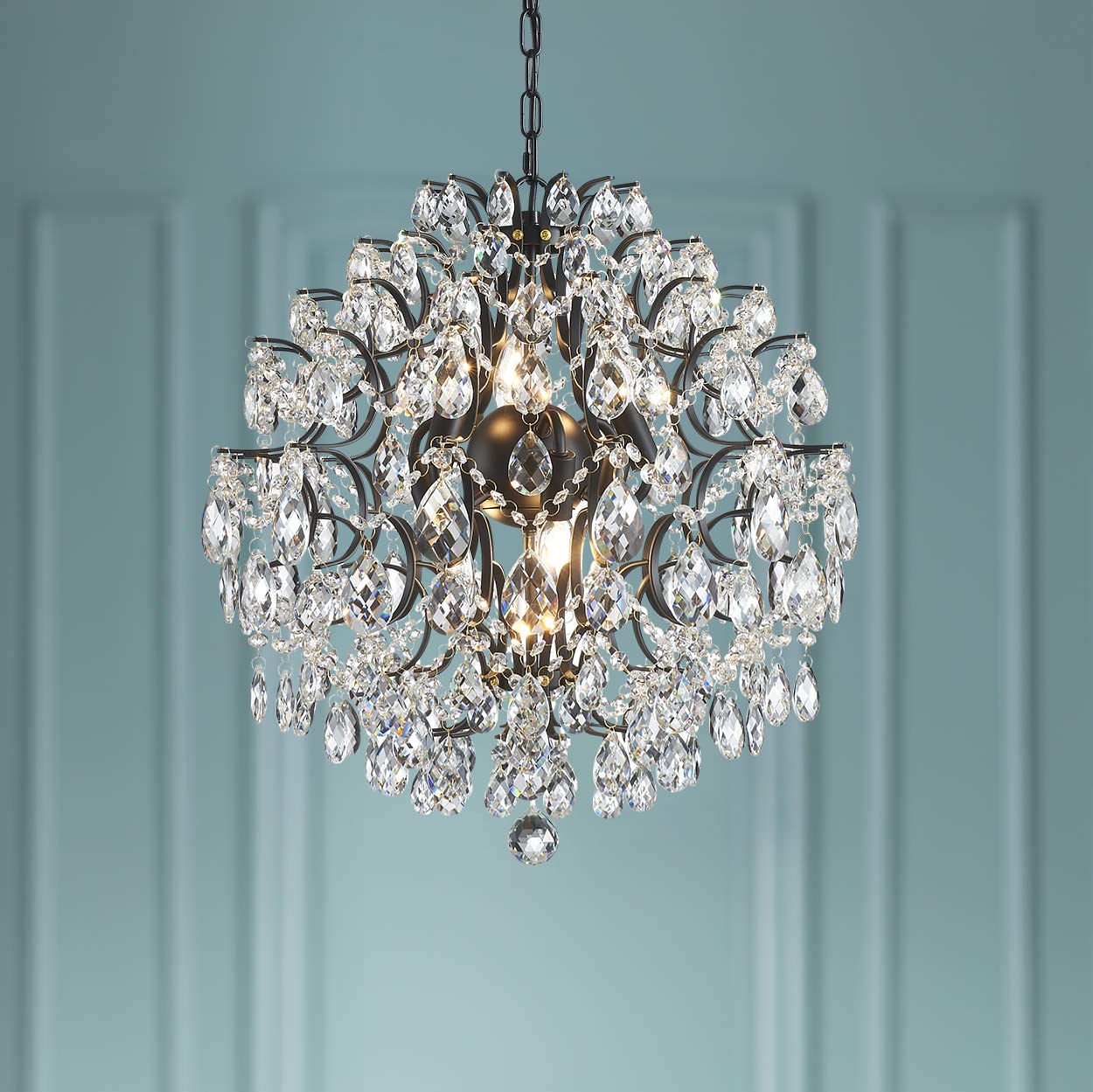 Bestier Modern Pendant Black Chandelier Crystal Raindrop Lighting Ceiling Light Fixture Lamp For Dining Room Bathroom Bedroom Li