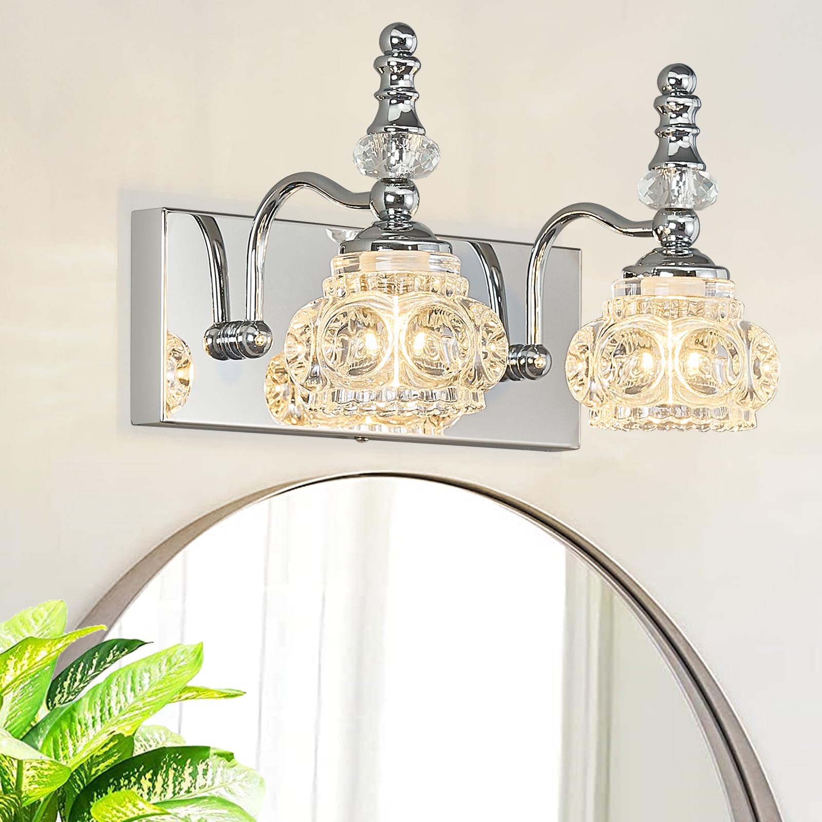 Lbsqj Modern Glass Crystal Vanity Light - Vintage Bathroom Lighting Fixtures Over Mirror  2 Light Vanity Lights G9 Bulb (11.81 Inch  Chrome)