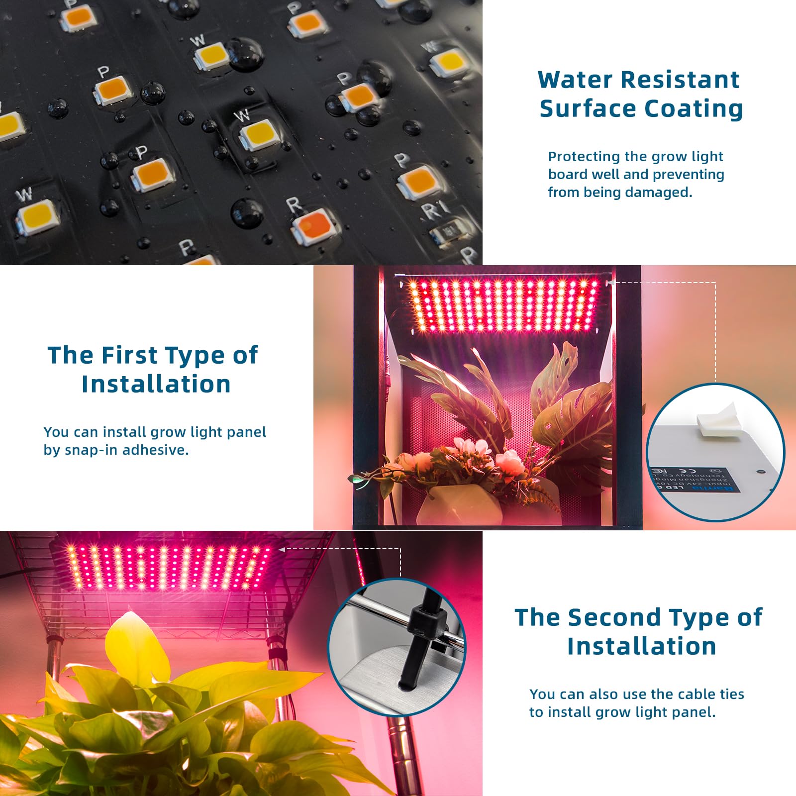 Barrina Ultra-Thin LED Grow Light Panel, 40W Full Spectrum, 4-Pack, 3 Spectrum Modes, 7 Dimmable Levels, Auto Timer, Aluminum