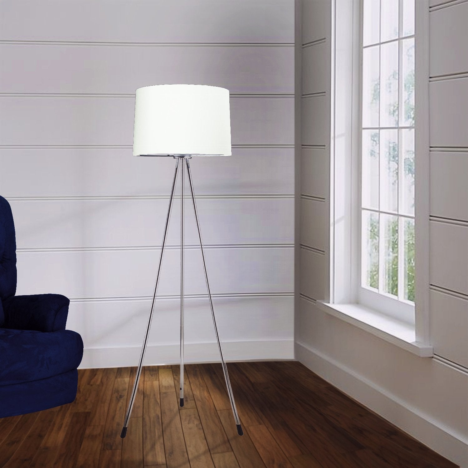 SH Lighting Tripod Floor Lamp, Large, Metal, White, Model 31181WH