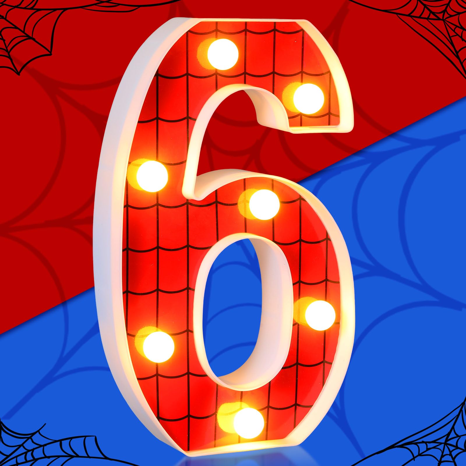 Vihose Spider Led Number Lights Spider Birthday Party Decoration Light Up Numbers Kids Boy Man Birthday Supplies For Marquee Night Christmas Gift Baby Shower(Number 6)