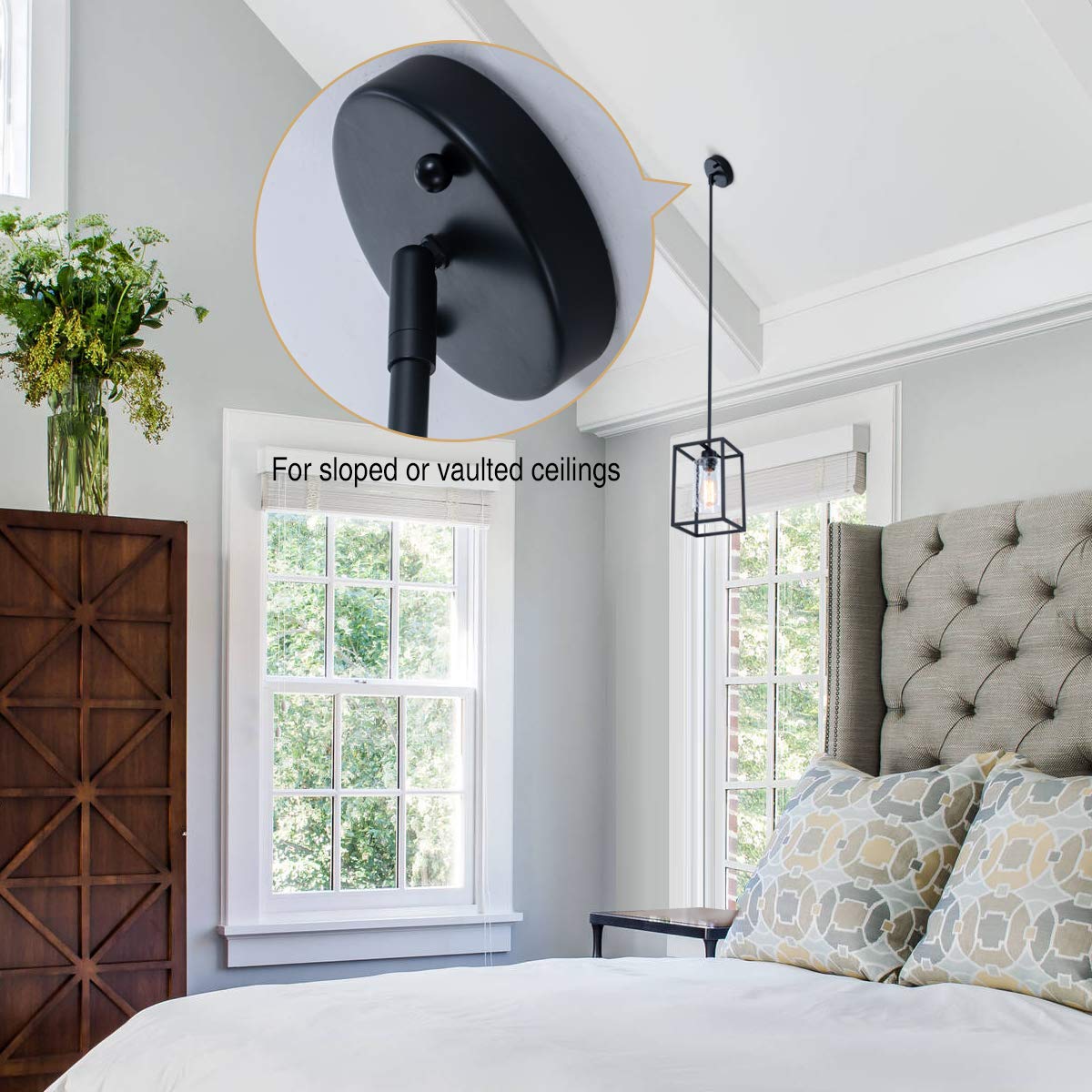 Viluxy Black Pendant Lights Kitchen Island Farmhouse Seeded Glass 1-Light Dining Room Pendant Lamp Fixtures Metal Cage Hanging L