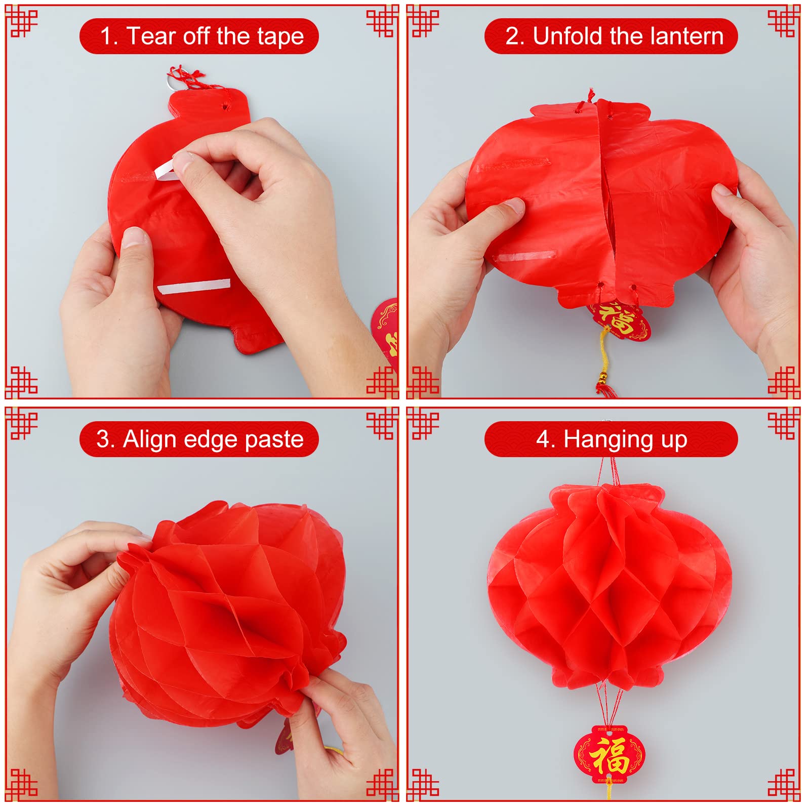 Mudder 20 Pieces Chinese Japanese Paper Lanterns Includes 12 Inch Cherry Flowers Paper Lanterns 7.5 Inch Chinese Red Lanterns Fo
