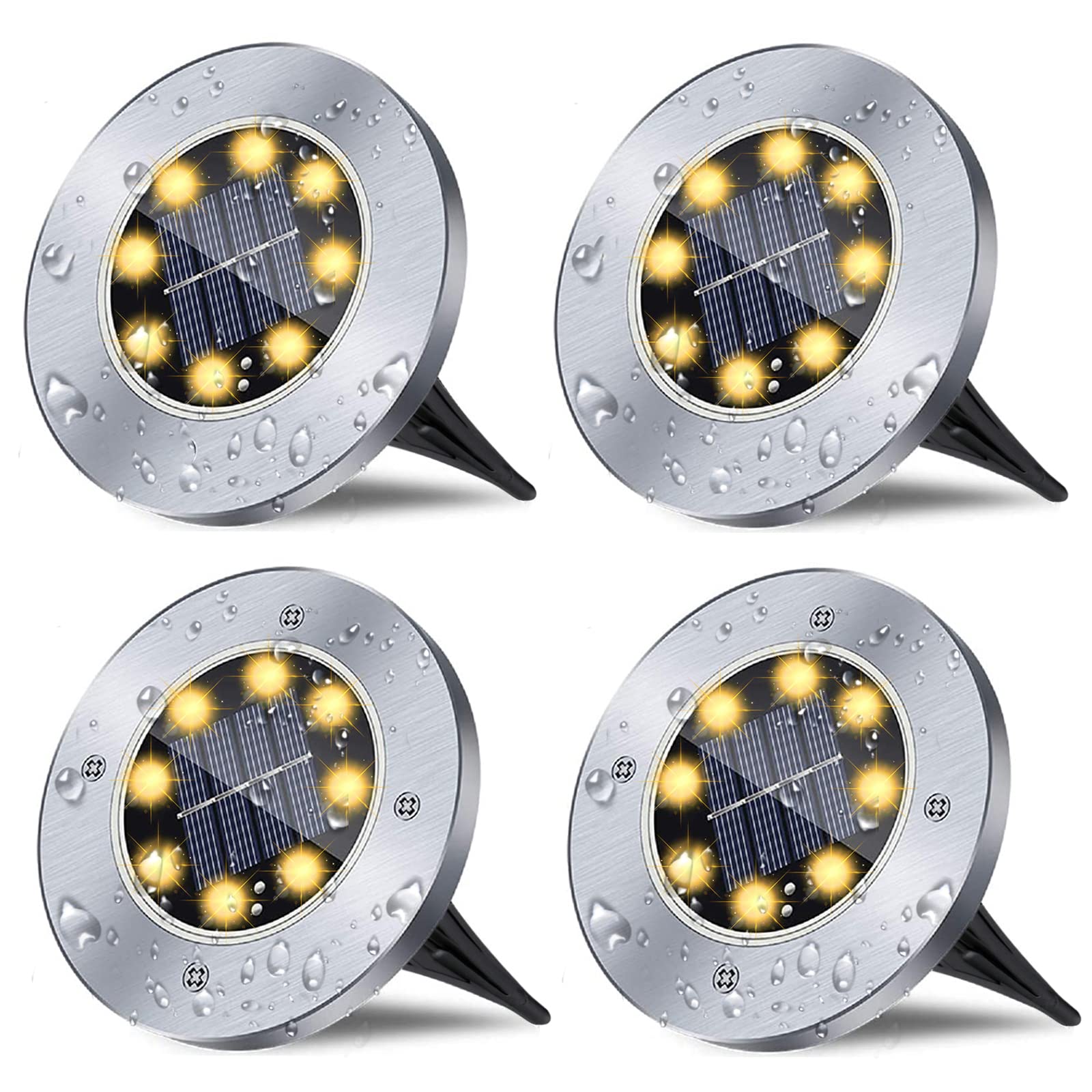 Rayolon Solar Ground Lights - Waterproof Landscape Lights, 4 Pack Warm Light For Garden, Pathway, Deck, Lawn, Patio