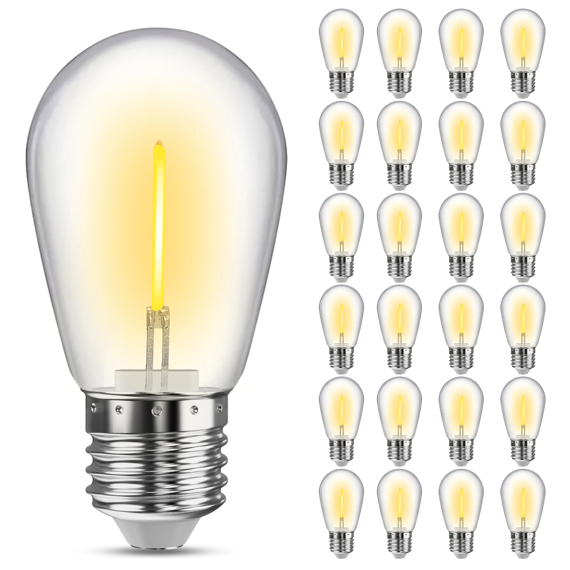 Volivo 24 Pack Led S14 Replacement Light Bulbs,1 Watt Shatterproof & Waterproof For Outdoor String Lights, Warm White Edison Vin
