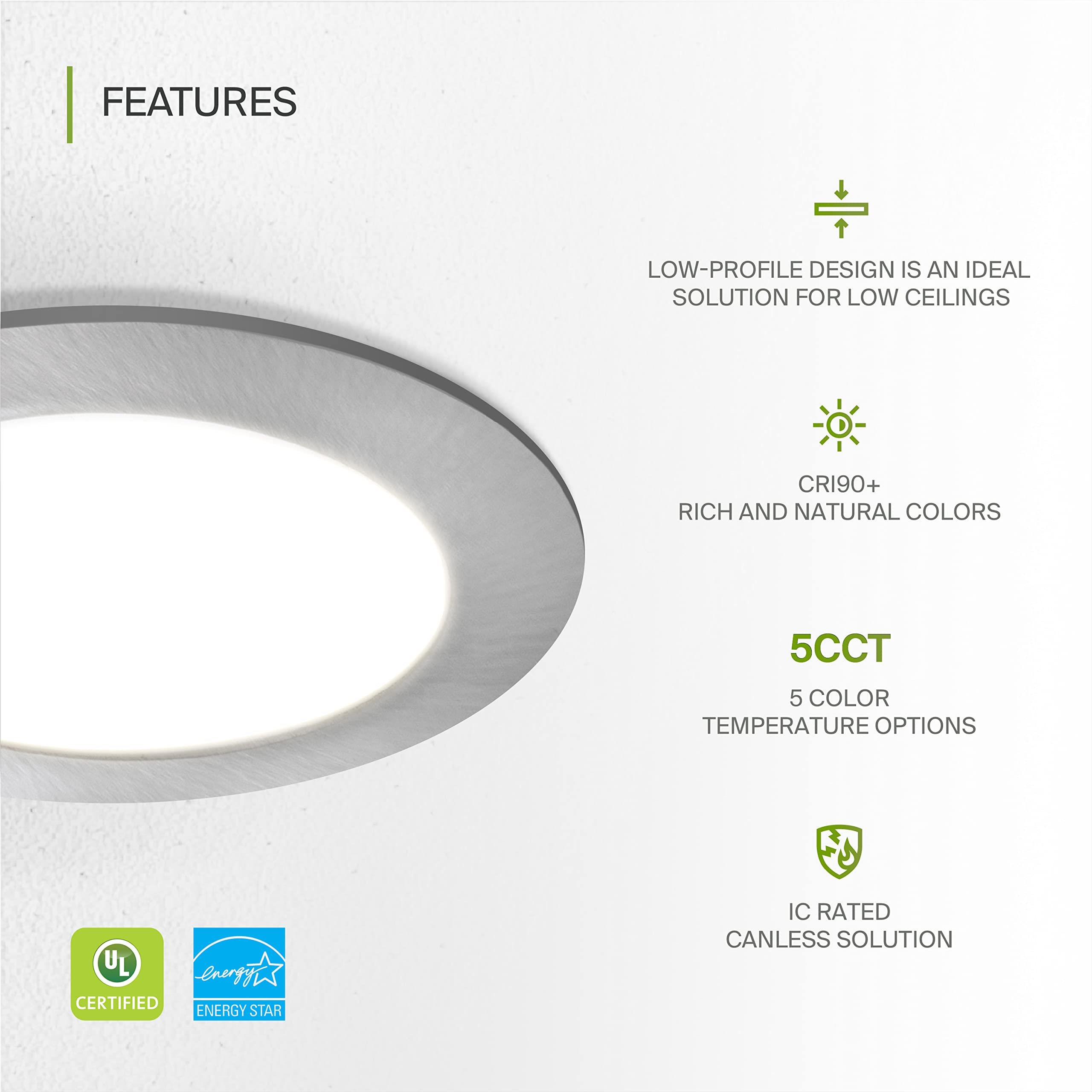 ASD 6 Pack LED Recessed Lighting, 12W 4 Inch Ultra Thin Dimmable Ceiling Lights, Brushed Nickel, Model A-JBR-4D12AC-NK(
