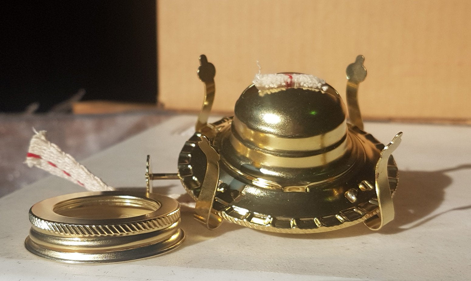 B&P Lamp Replacement Oil & Kerosene Burner, Brass Plated, Fits Vintage Lamps, Model 5869527927, Includes Reduction Collar & Wick