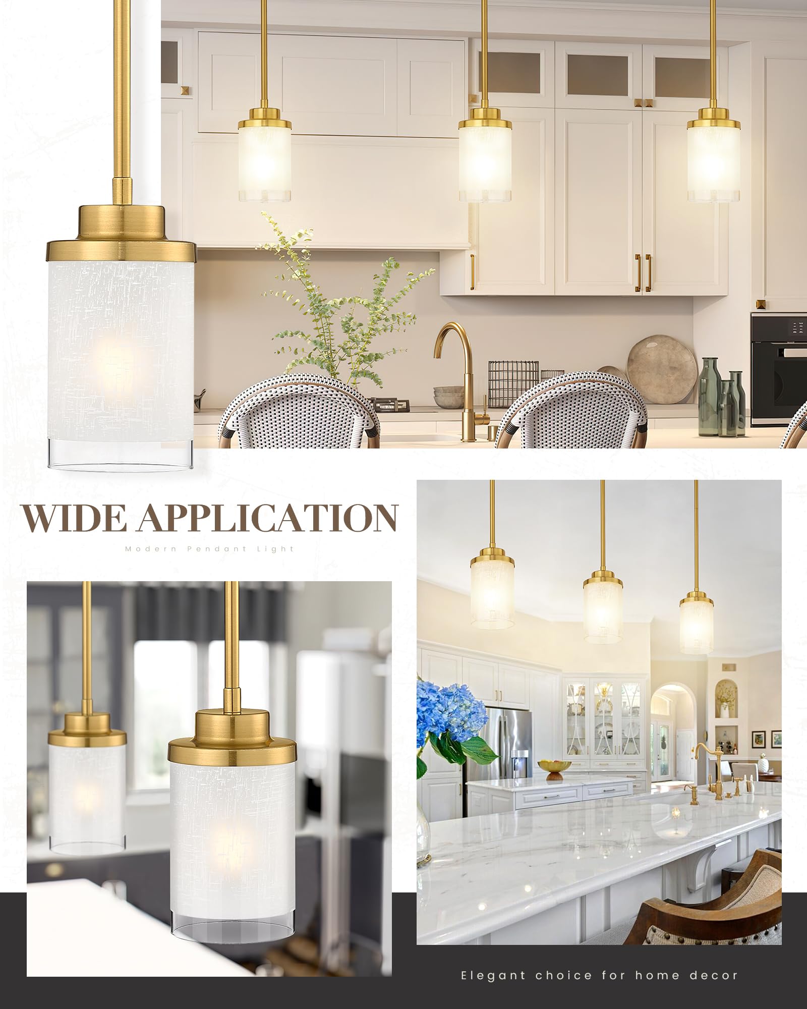 Tengxin Modern Pendant Light For Kitchen Island, Brushed Gold Hanging Ceiling Light Fixture,Farmhouse Pendant Lighting For Dinin