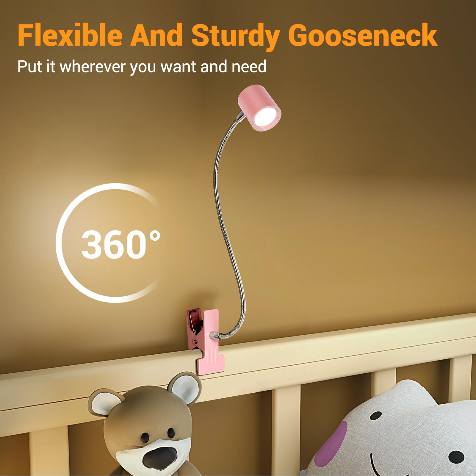 Best World LED Reading Light - 3 Modes, 10 Brightness Levels, Clip on, Aluminum, Pink, Model DA-3.5W-14