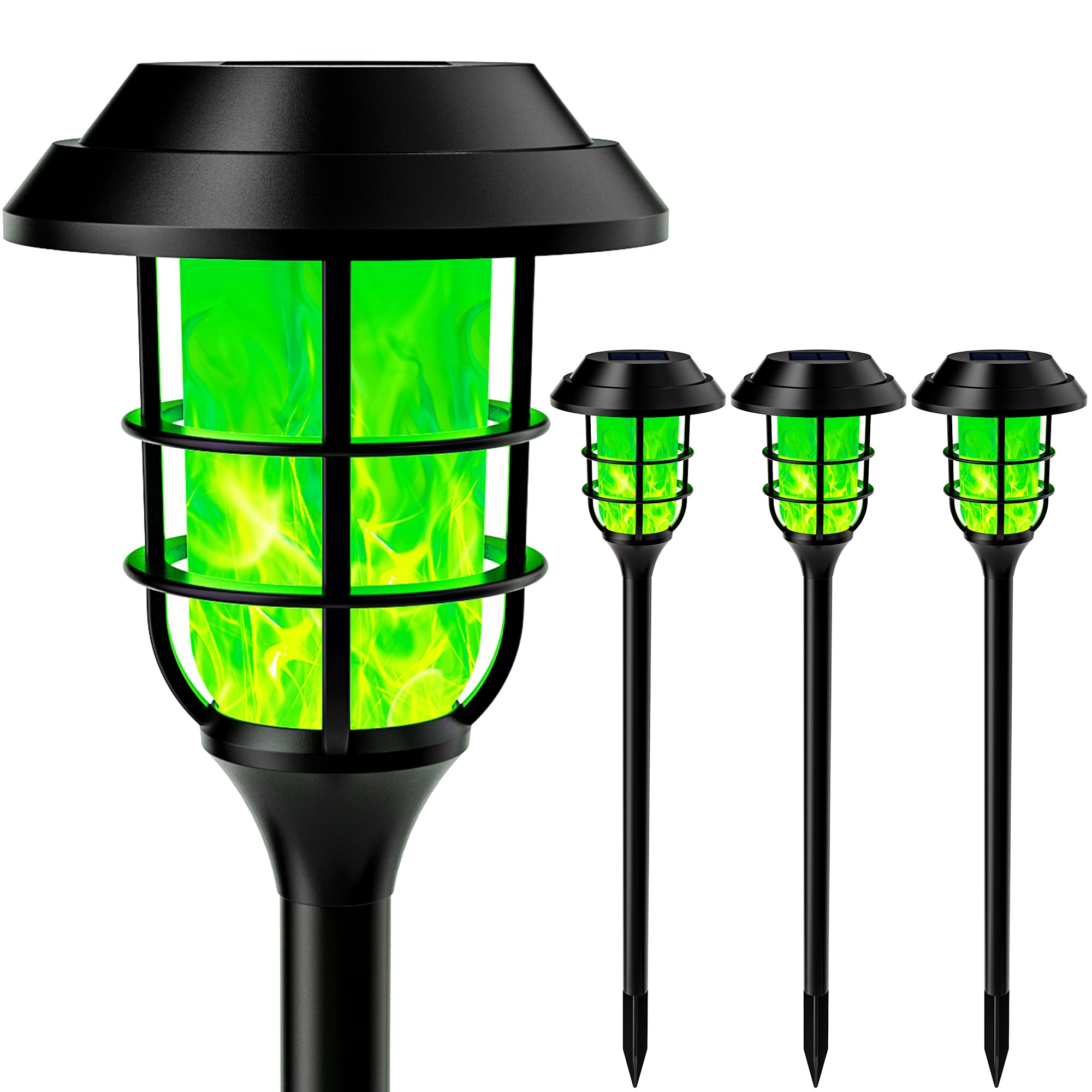 Hmdecor Solar Torch Lights, 4 Pack With Green Flickering Flame, Outdoor Solar Garden Lights, Waterproof For Yard, Patio, Pathway