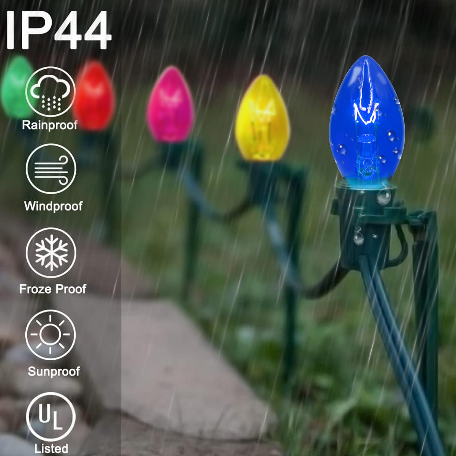 25 Pack C9 Replacement Christmas Light Bulbs,7 Watt C9 Multicolor Clear Light Bulbs For Christmas Indoor Outdoor Patio Halloween