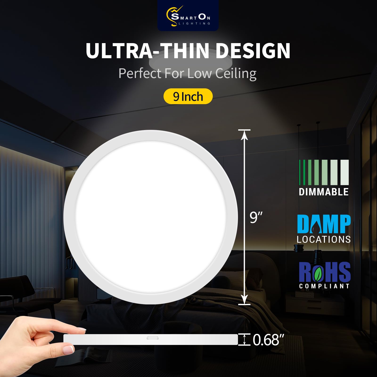 Mw 2 Pack Led Flush Mount Ceiling Light 9 Inch, 20W, 2700K/3000K/3500K/4000K/5000K, Hardwire Light Fixture, Ultra Thin Lights Fo