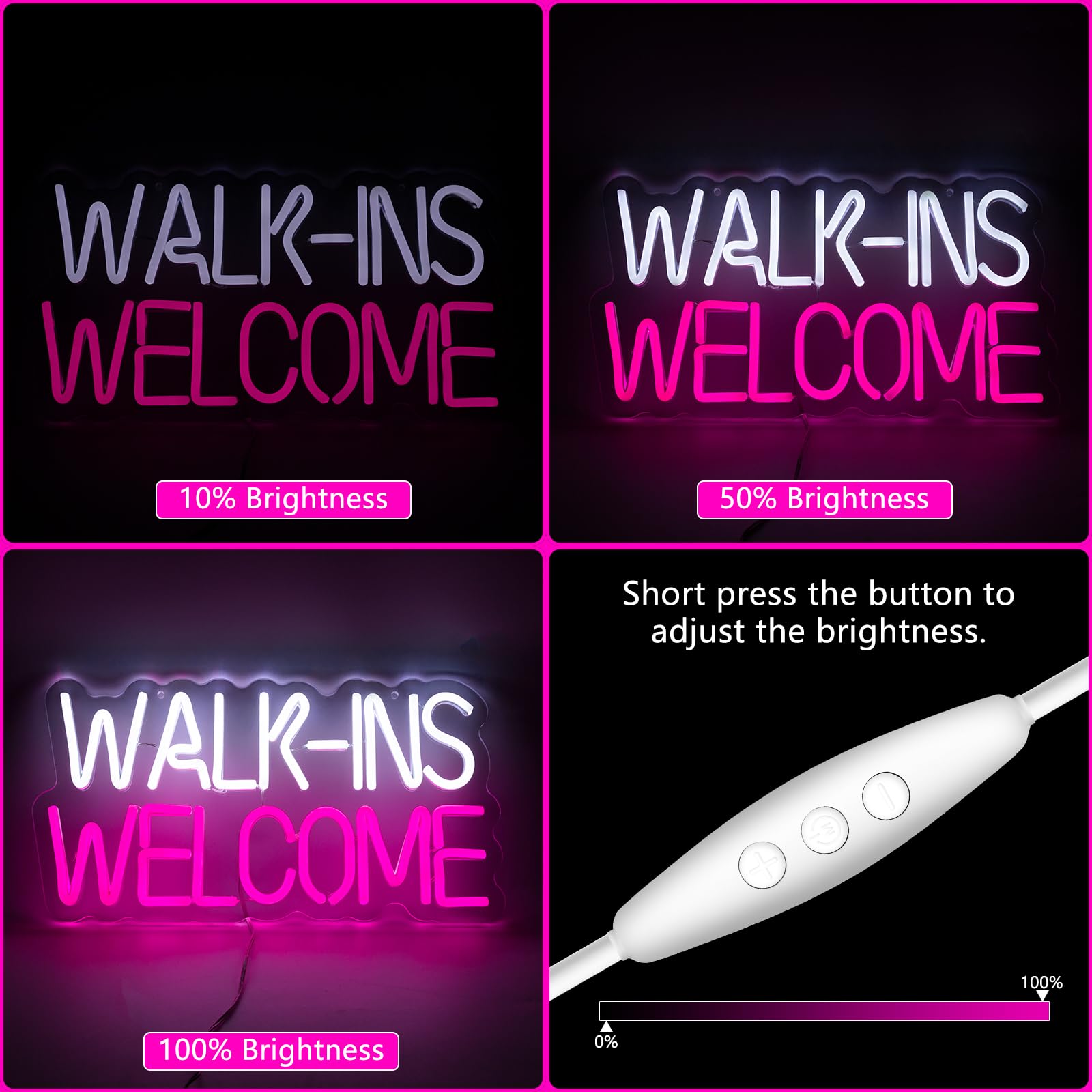 Moodlion Neon Wall Sign - Pink LED Light for Studio Room Decor, 15.8x11.5 IN, Acrylonitrile Butadiene Styrene, Walk Ins Welcome