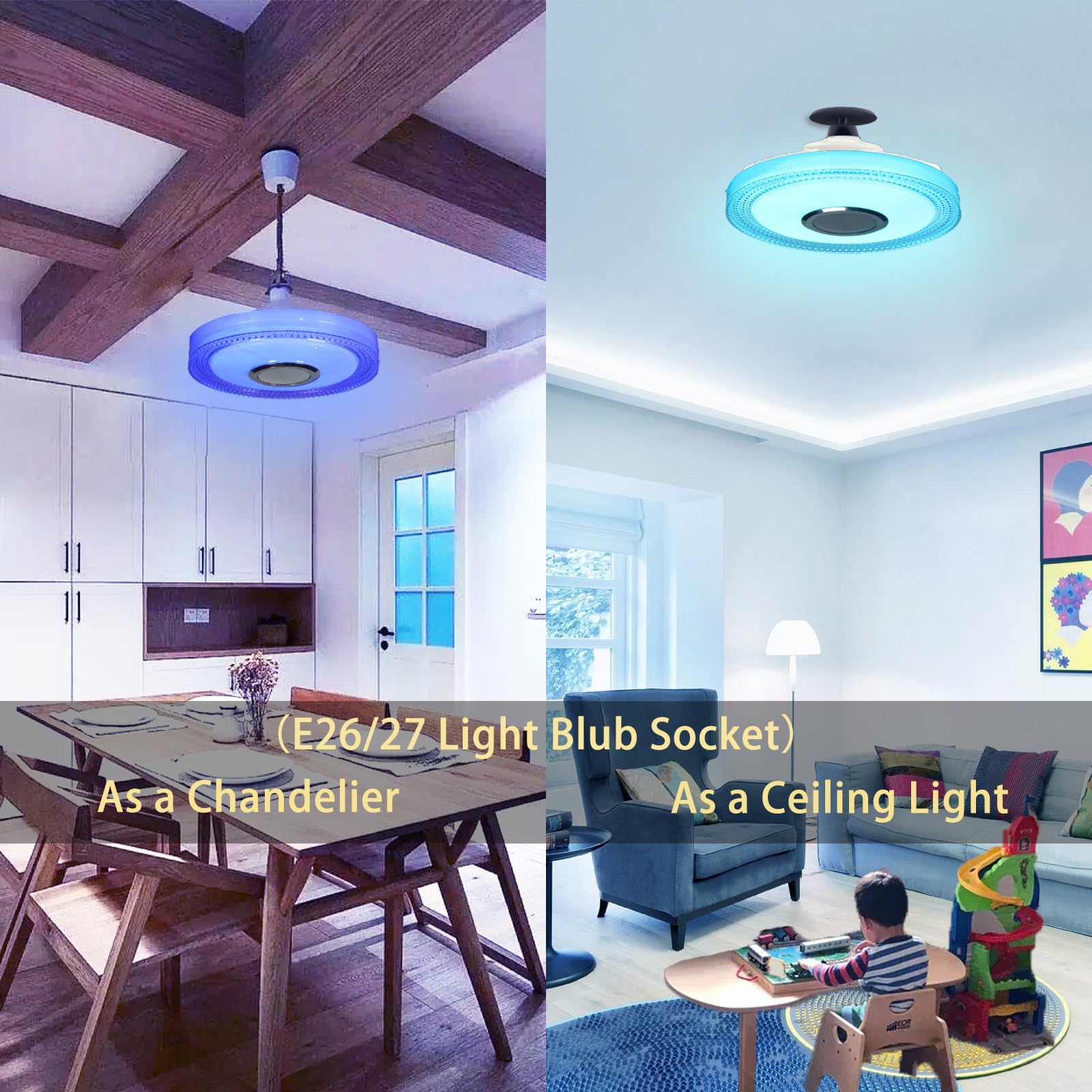 Ncbncb Waterproof Smart Led Shower Ceiling Light Fixture With Bluetooh Speaker,18W 11Inch,3000-6500K Dinmmable Rgb Color Changin
