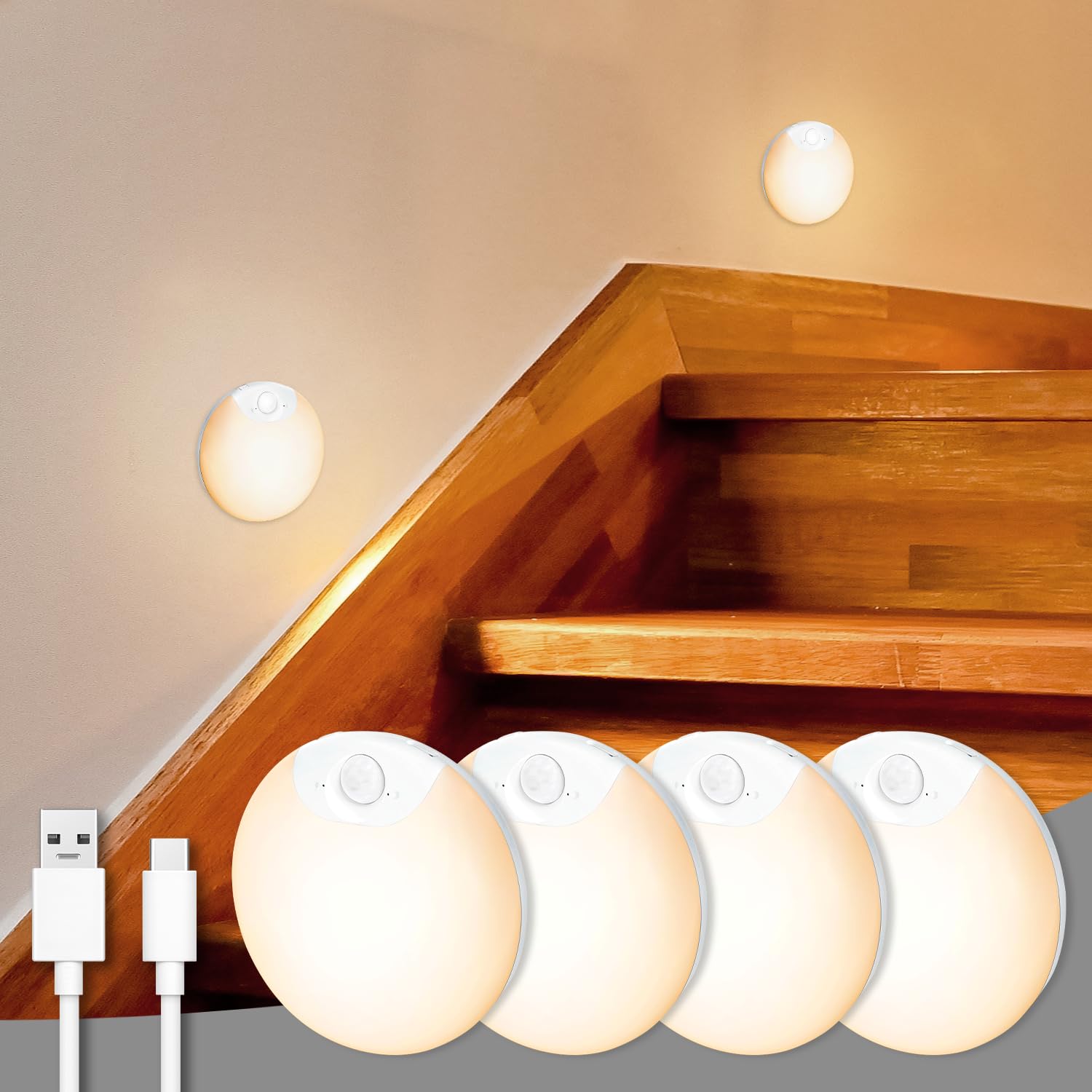 DAZZY DOT Rechargeable Night Light Motion Sensor Stair Lights Indoor Wireless, Battery Operated, Magnetic, Dimmable, for Stairwa