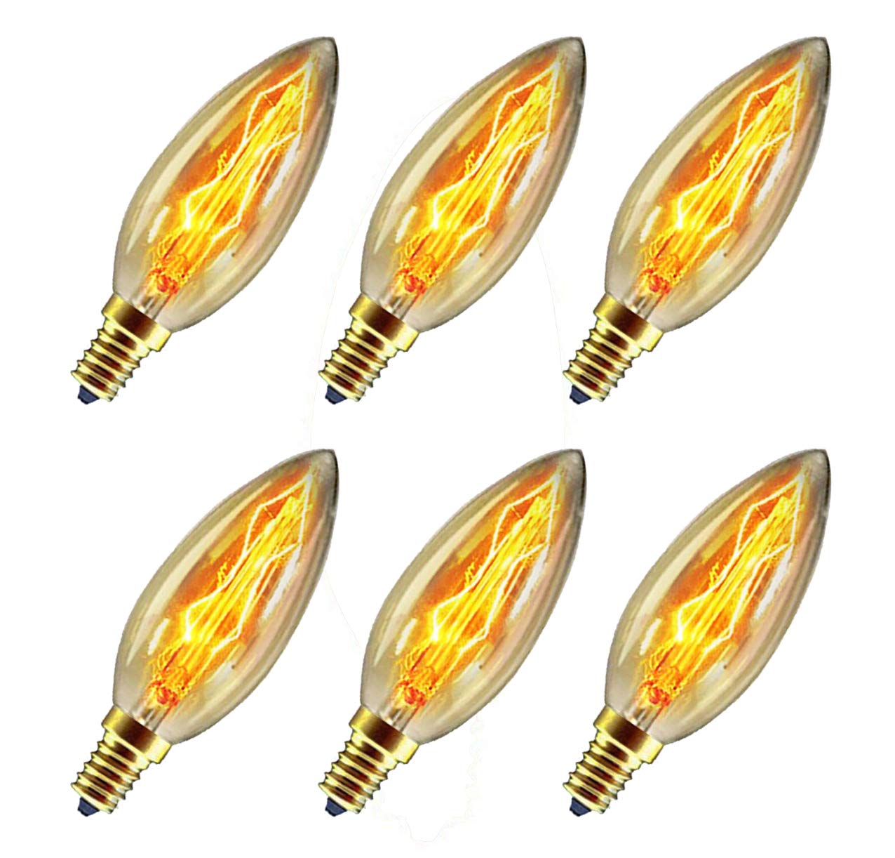 Ctkcom 40 Watt E14 Base Edison Chandelier Light Bulbs (6 Pack),C35 Vintage Antique Bulbs,Dimmable ,Amber Glass, Warm White 2300K