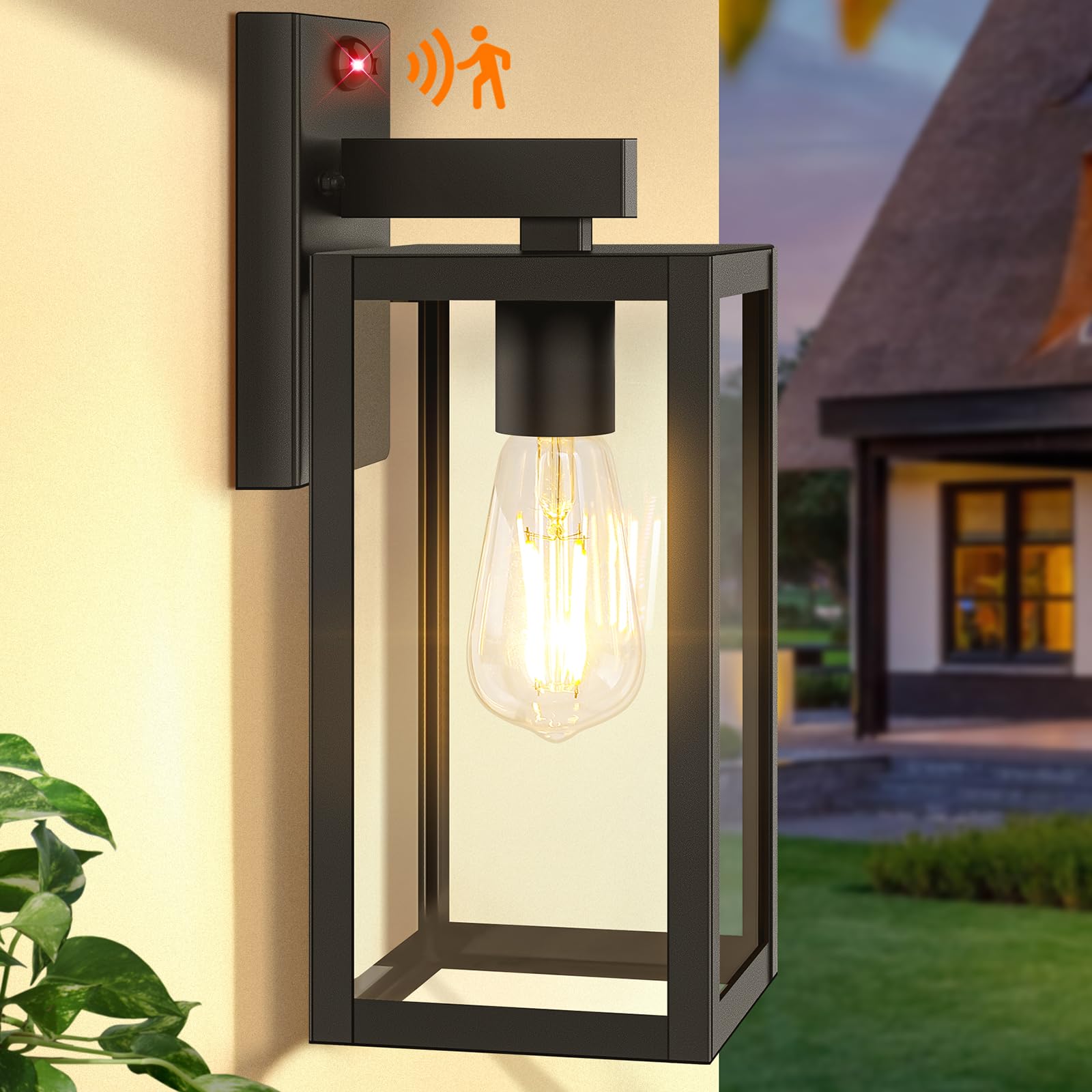 BesLowe Motion Sensor Outdoor Wall Light, 13in Metal, 3 Lighting Modes, Black, Model A923