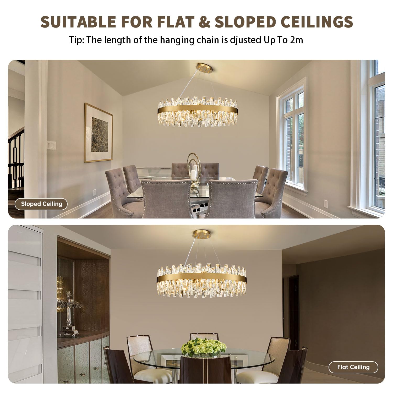 TMAFON Modern Brass Gold Crystal Chandelier, 30" K9 Crystal Pendant Light for Dining Room, Model TMAZ-8047-D760GD