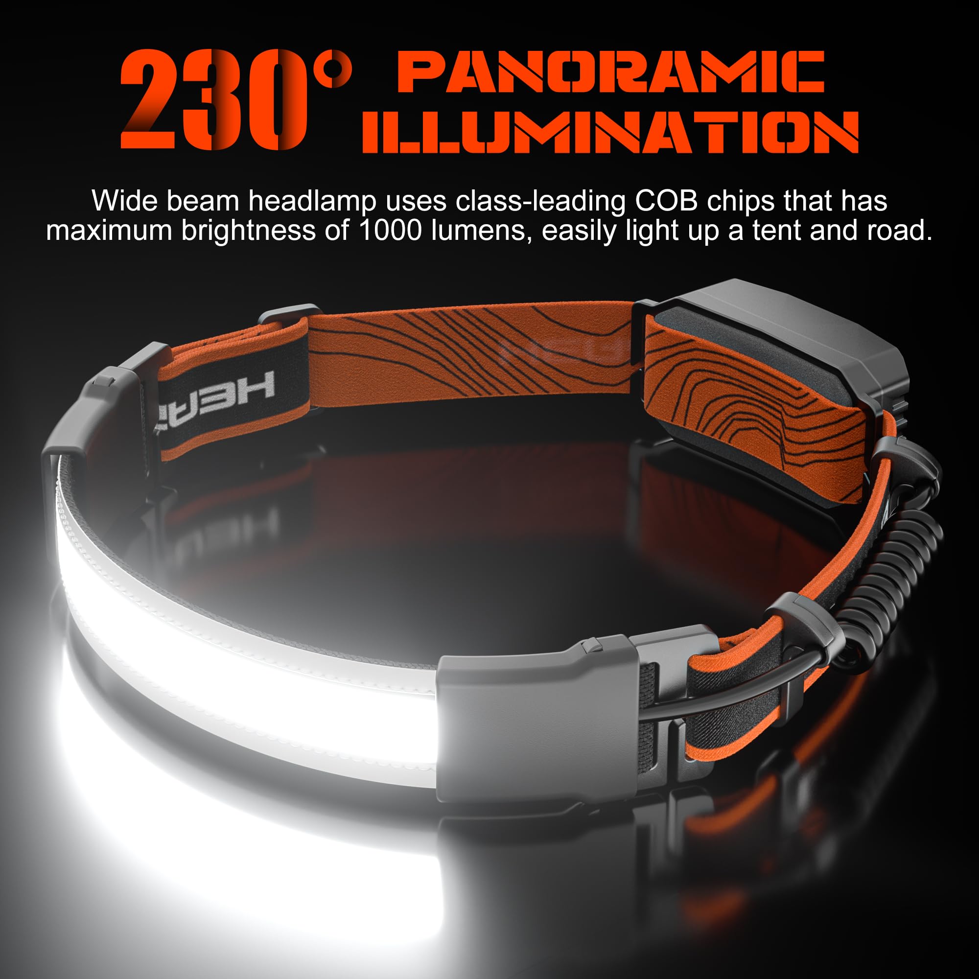 Hopedone Rechargeable Headlamp 1000 Lumens, 230° Wide-Angle, Waterproof, 2-Pack, Orange