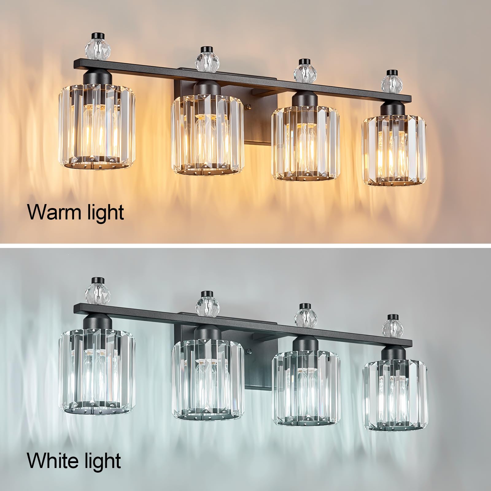 FDPBY Bathroom Vanity Lights 4-Light Metal Crystal Sand Black Fixture Model 291