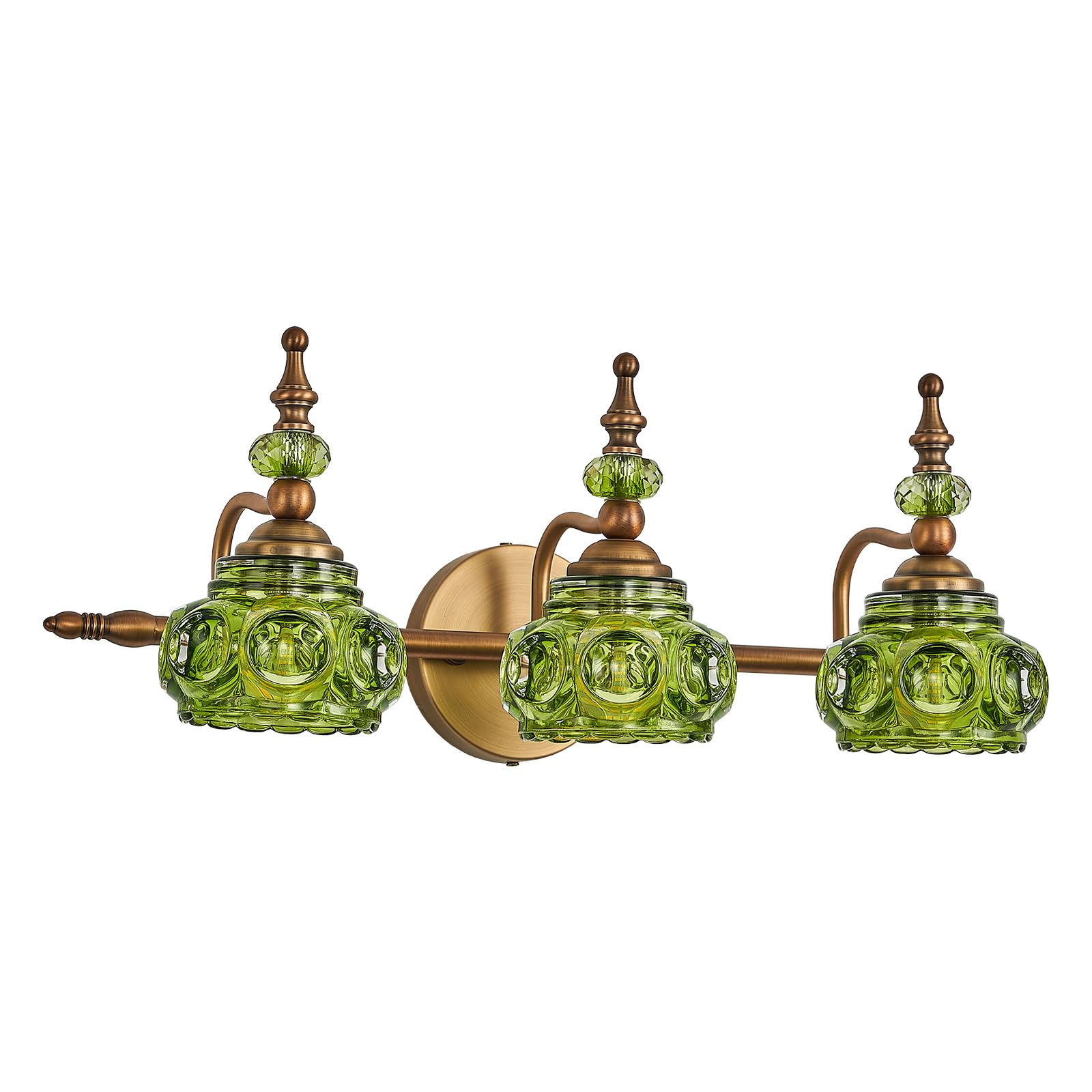 ZILANL Vintage 3-Light Bathroom Vanity Light Fixtures, Green Glass Shade, Model CLLZ-3