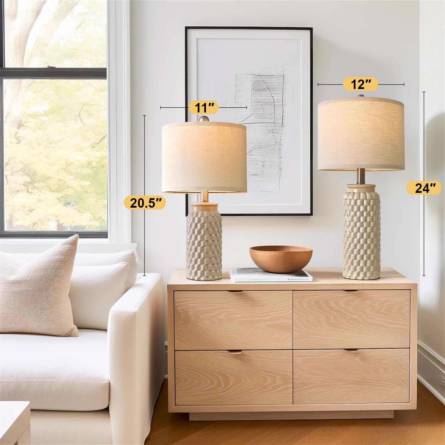 Usumkky 24'' Modern Ceramic Bedside Lamp Set Of 2 For Bedroom Decor Farmhouse Table Lamp For Living Room Office Dorm